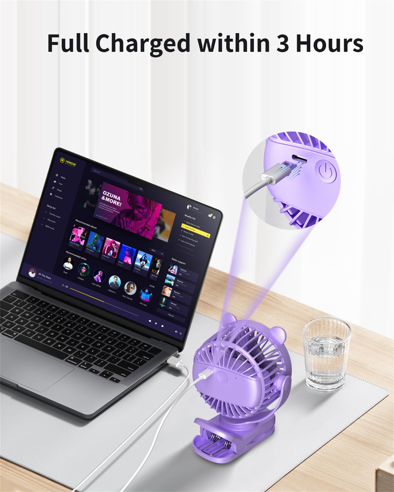 Clip On Fan, Rechargeable Portable Fan With 2000Mah Battery Operated, Stroller Fan With Powerful