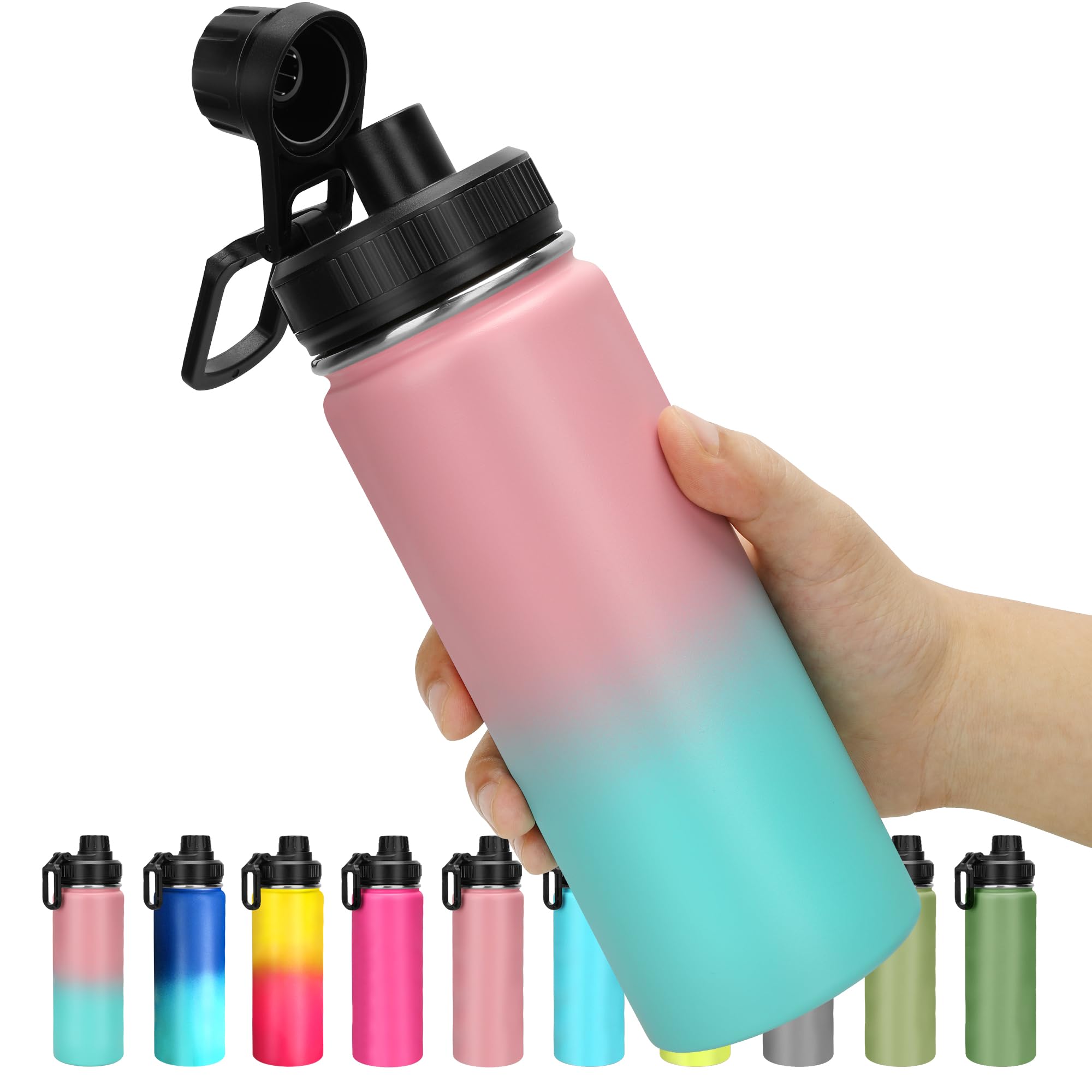 18 Oz Stainless Steel Water Bottle With Spout Lid, Vacuum Insulated Double Wall Water Bottle Wide