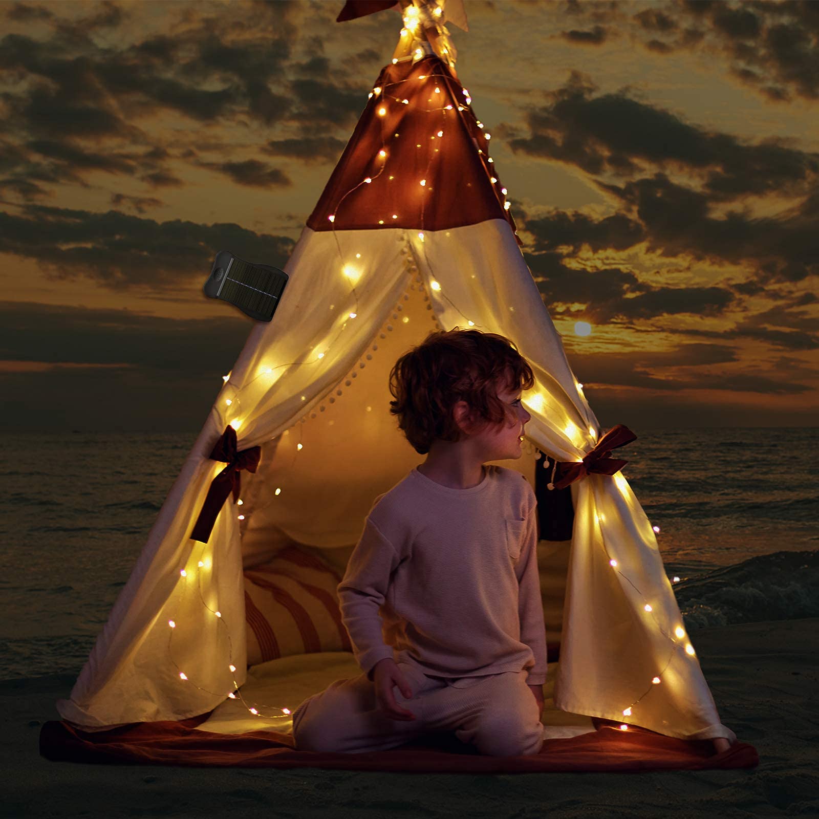 Vookry Solar Umbrella Lights Outdoor, Waterproof Solar Powered Patio Umbrella Lights Cordless 8 Modes Led Umbrella Patio Lights For Beach Tent Camping Garden Party Decoration(Warm White)