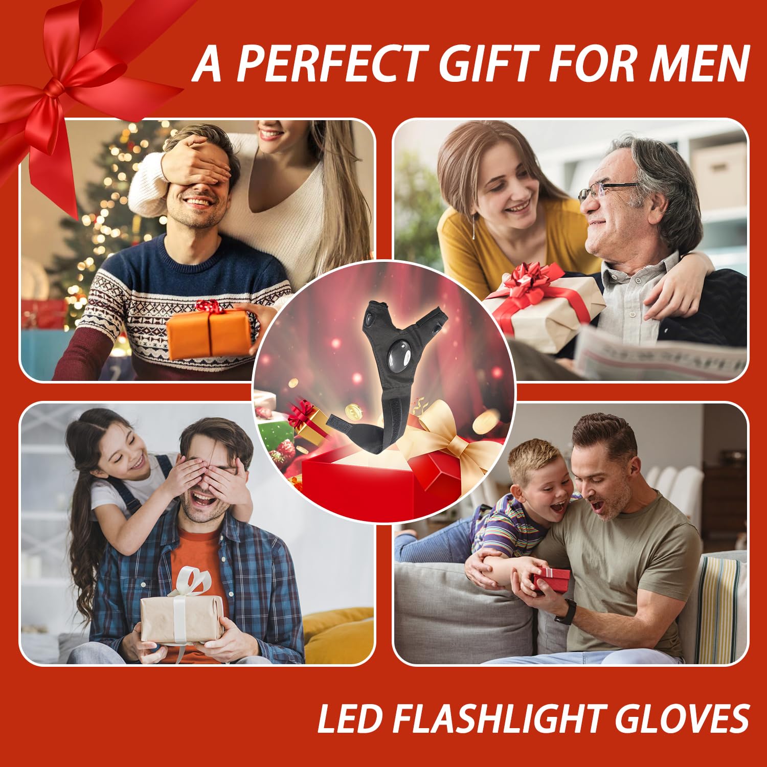 Tukywan Led Flashlight Gloves,Stocking Stuffers  For Men Dad Him, Cool Gadgets Hands- Lights Tools Waterproof Lighted Gloves For Camping Fishing Repairing