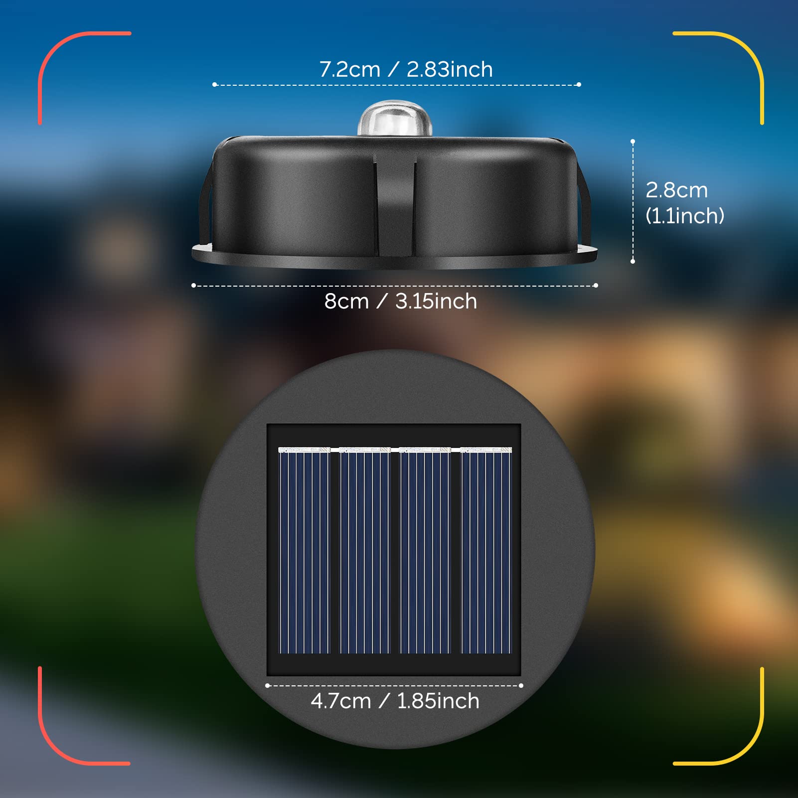 Eluteng Solar Light Replacement 4 Pack (Top Size 3.15 Inch, Bottom Size 2.76 Inch) Led Solar Lantern Light Lids Outdoor Waterproof Replacement Solar Light Tops Warm White Led
