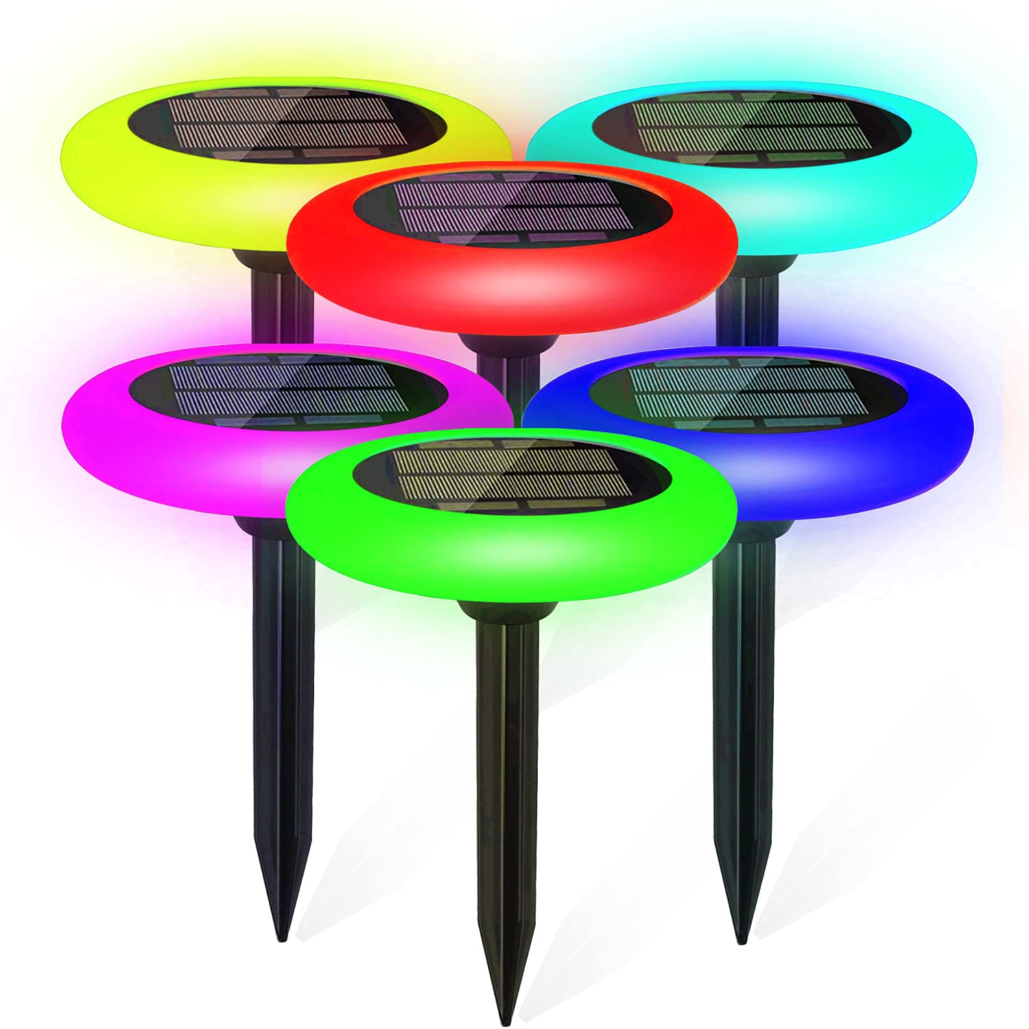 Aigleya Color Changing Solar Garden Lights - Waterproof Led Outdoor Path Lights, 6 Pack For Lawn, Walkway, Yard, Patio, Decor