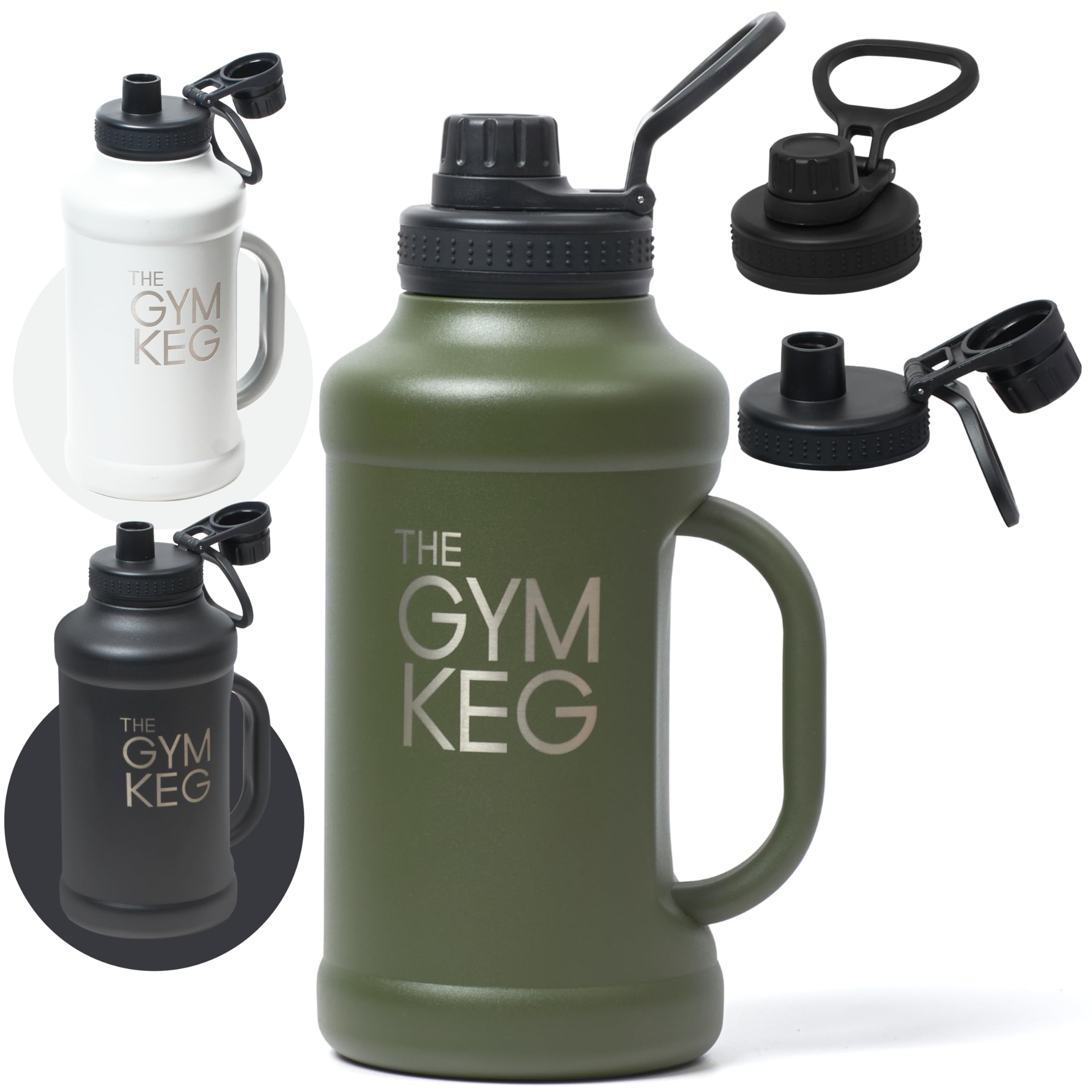 Gym Keg Insulated Water Bottle - 40Oz With Handle And Lid- Big Metal Water Bottle - Easy To Clean