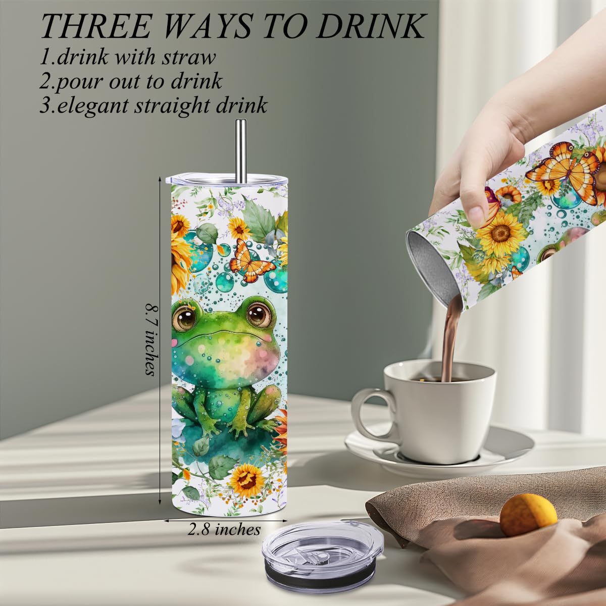 Coffee Tumbler, 20 Oz Tumbler, Insulated Coffee Mug With Lid, Skinny Stainless Steel Thermal Cup