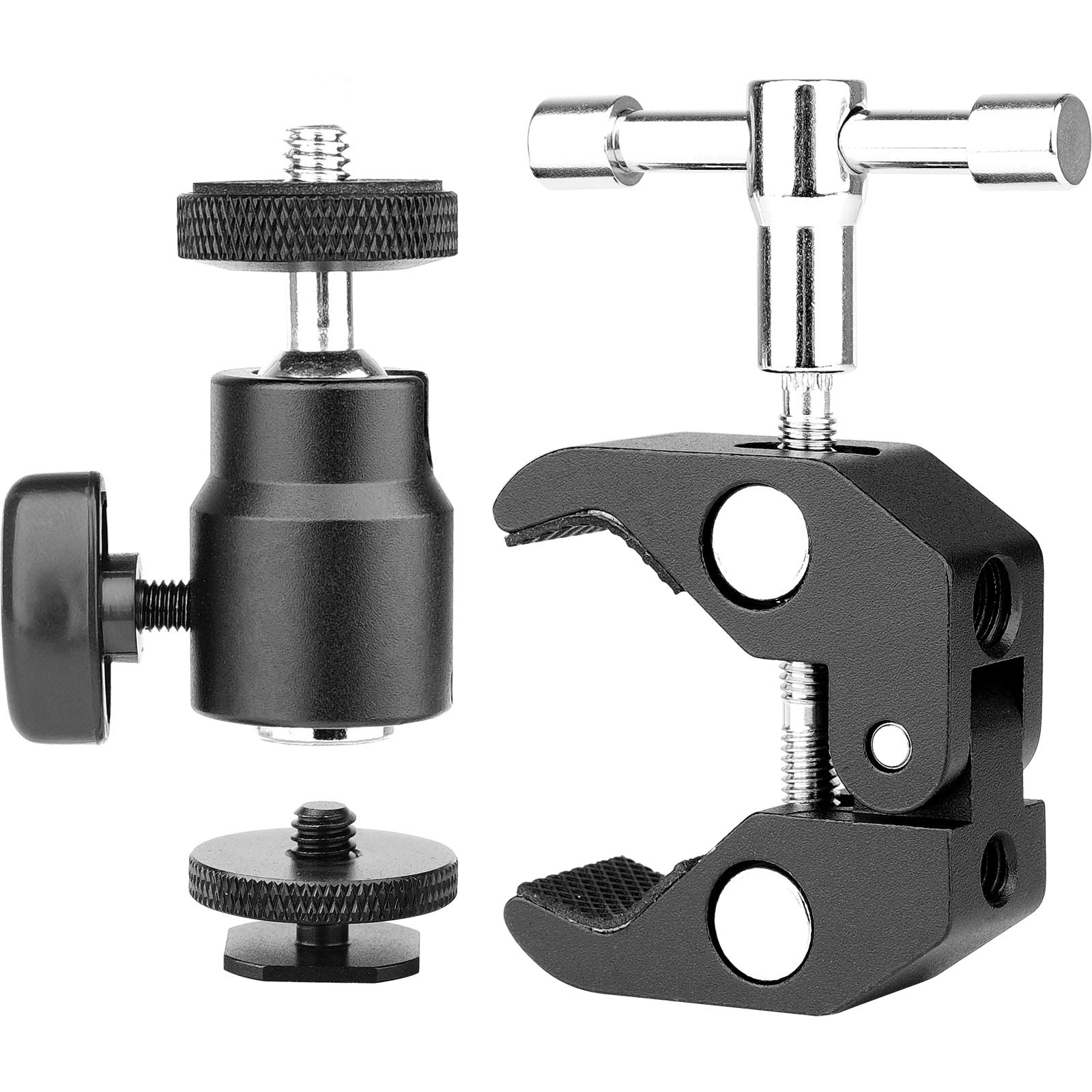 Anwenk Ball Head Shoe Mount Camera Ball Mount Clamp W/ 1/4"-20 Tripod Head Hot Shoe Adapter And Cool Super Clamp