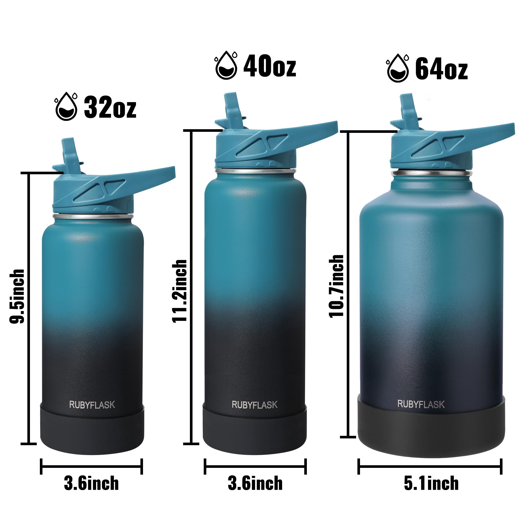 32Oz Insulated Water Bottle With Straw, Stainless Steel Metal Vacuum Water Flask