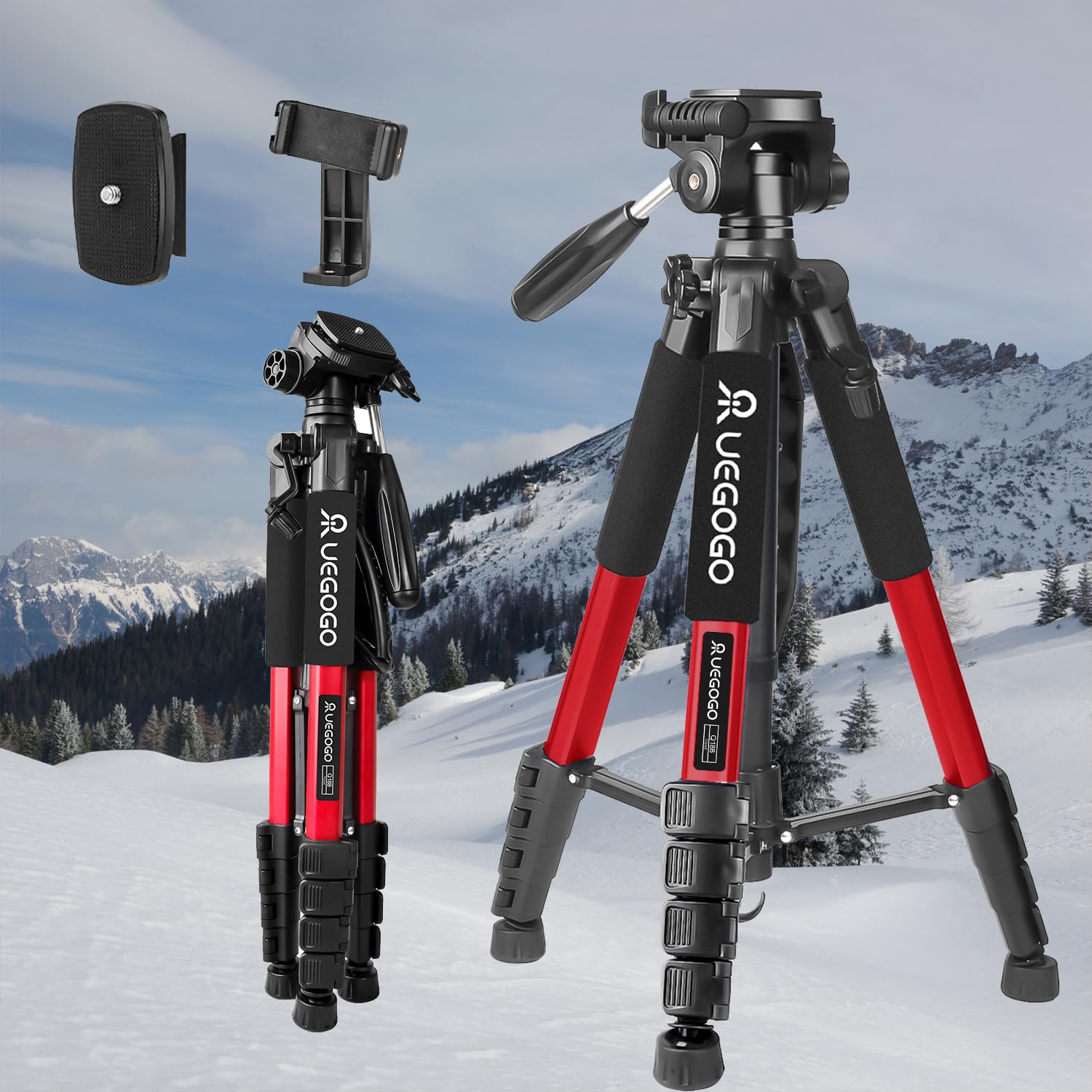 Senndio Red Luminum Professional 74 Inch Tripod With 360° Ball Head, Tripod Stand For Camera Slr, Travel Stand With Phone Holder For Camera