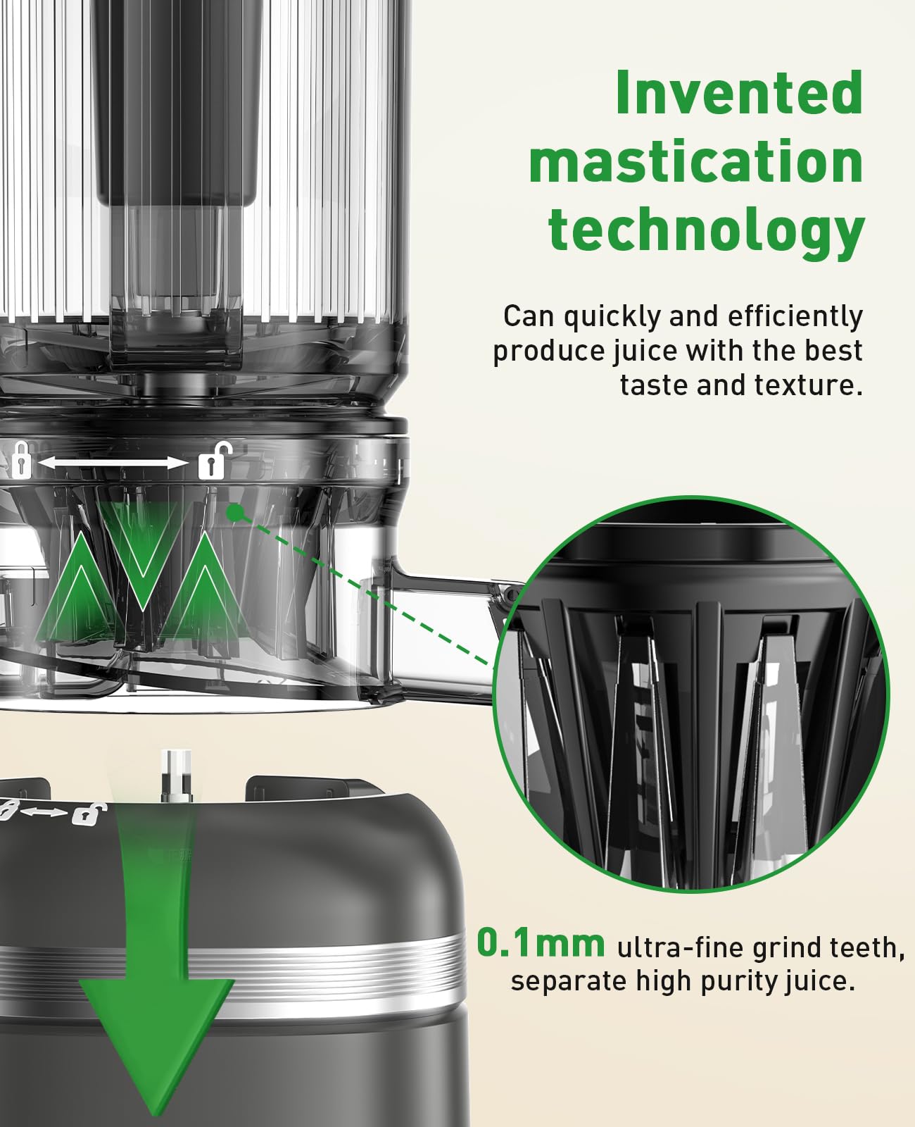 GlowWise Cold Press Masticating Juicer Machines with Built-in Blades for Slicing Whole Fruits & Vegetables, 4.35" Large Feeding Chute - Koospark