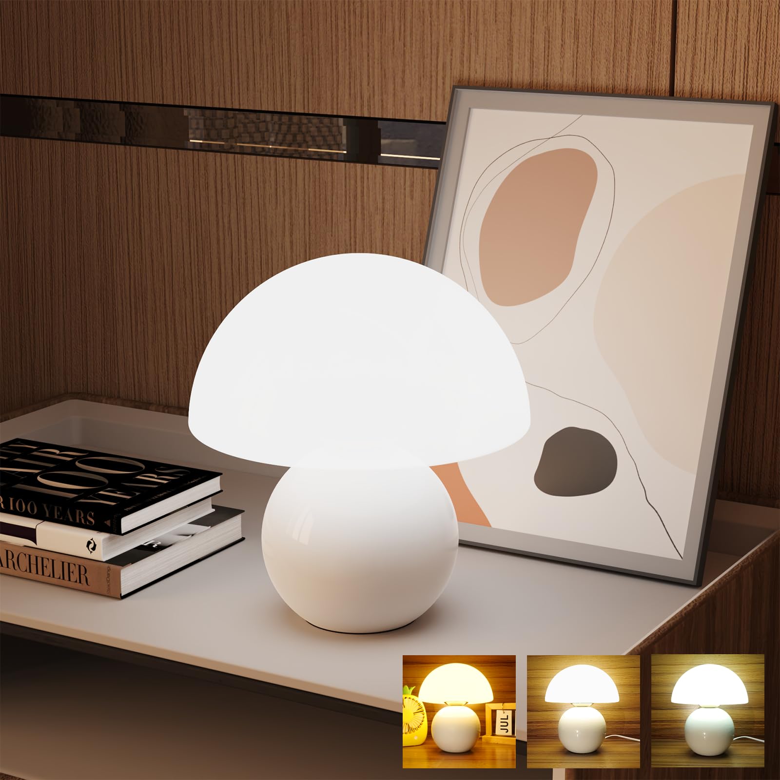 Fnhmsl Mushroom Lamp Mini Table Lamp, Cute Mid Century Modern Decor 3-Colour Button Control Lamp, Vintage Nightstand Lamp, Retro Aesthetic Home Decor For Bedroom,Living Roon Girl