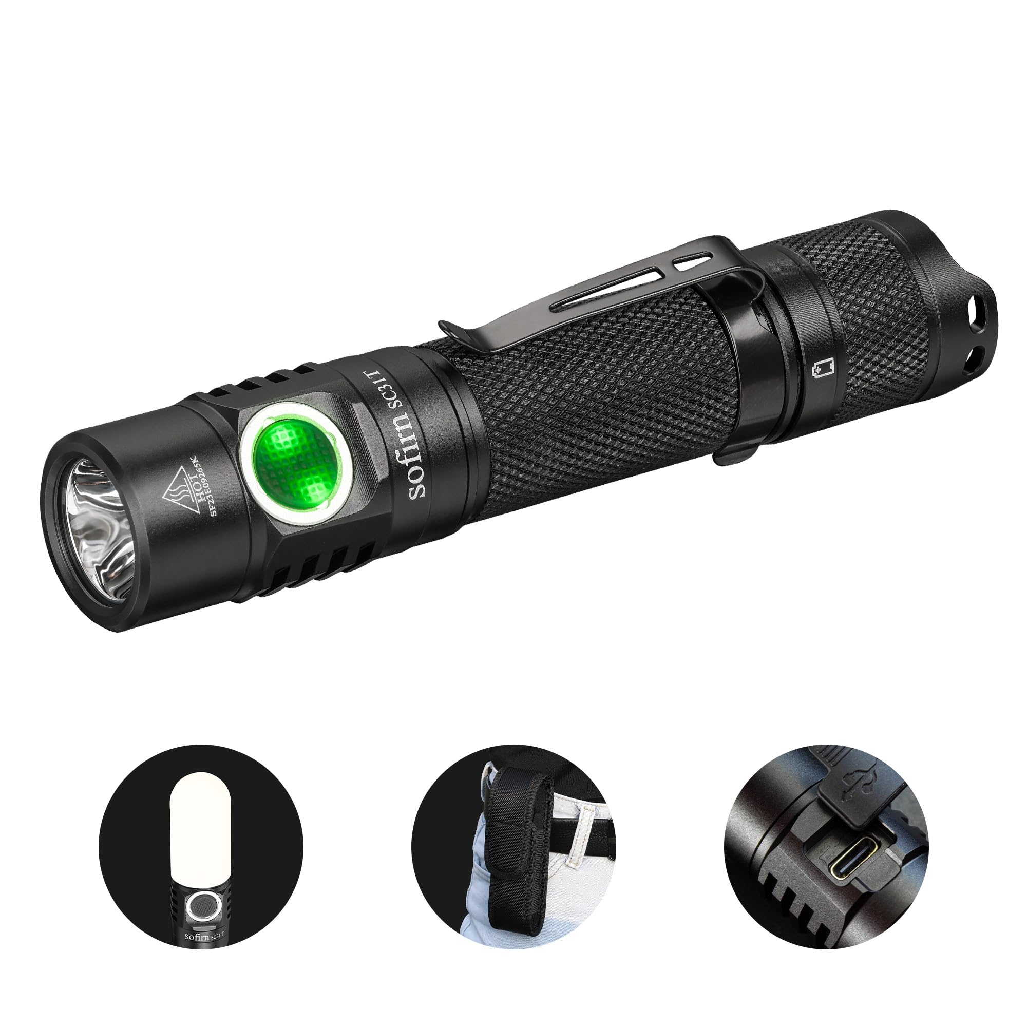 Csteboke Sofirn Sc31T Utility Flashlight Rechargeable, Super Bright Edc Flashlight 2000 High Lumens, Dual Switch, For Camping Hiking Dog Walking
