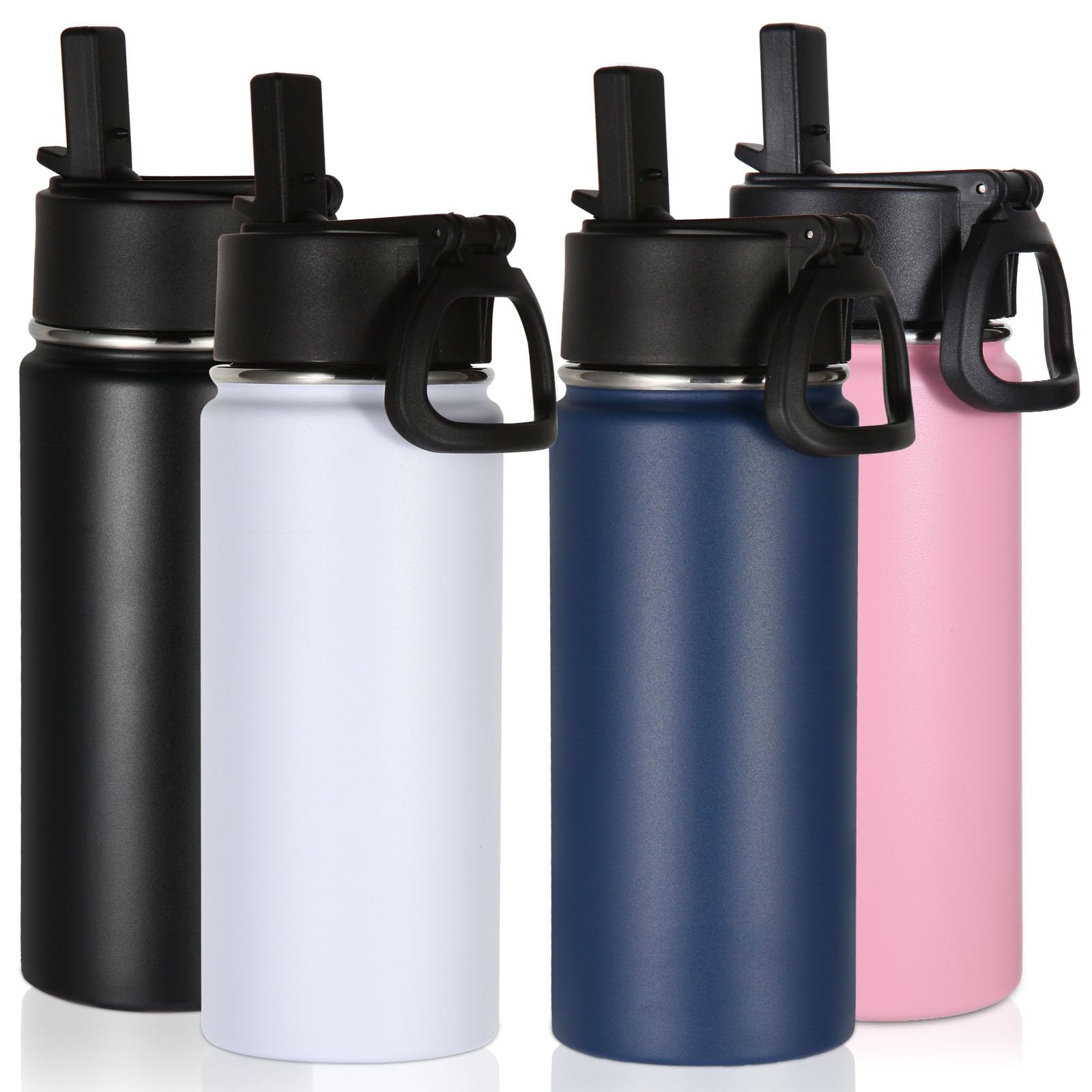 Volhoply 16 Oz Kids Water Bottle Bulk 4 Pack,Insulated Sports Bottles With Straw Lid,Stainless