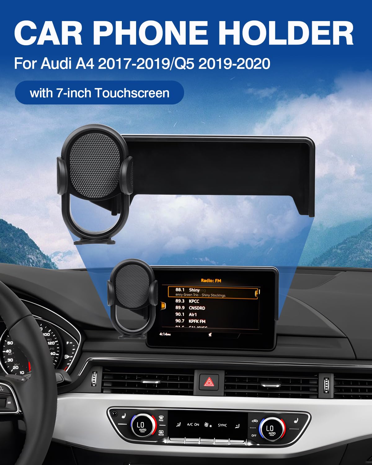 Autorder Custom Fit For Car Phone Holder 2017-2019 Audi A4/2019-2020 Q5 Accessories Phone Mount 7" Screen Cell Phone Automobile Cradles Hands- 360 Degree Rotation