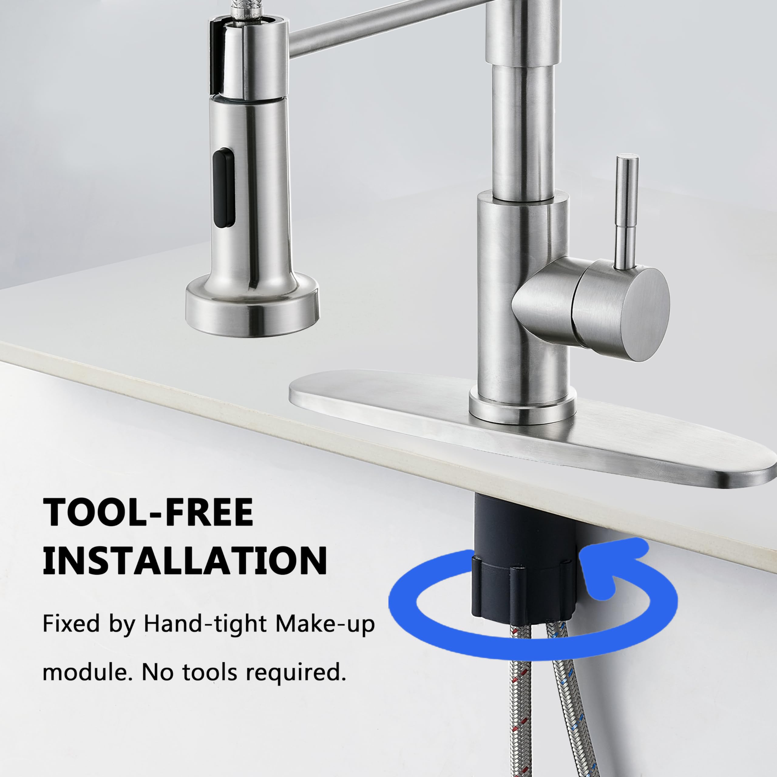 Comllen Kitchen Faucet With Sprayer, Brushed Nickel 304 Stainless Steel Kitchen Sink Faucet, High Arch Commercial Single Handle Kitchen Sink Faucets For Outdoor Utility Camper Laundry Rv Wet Bar