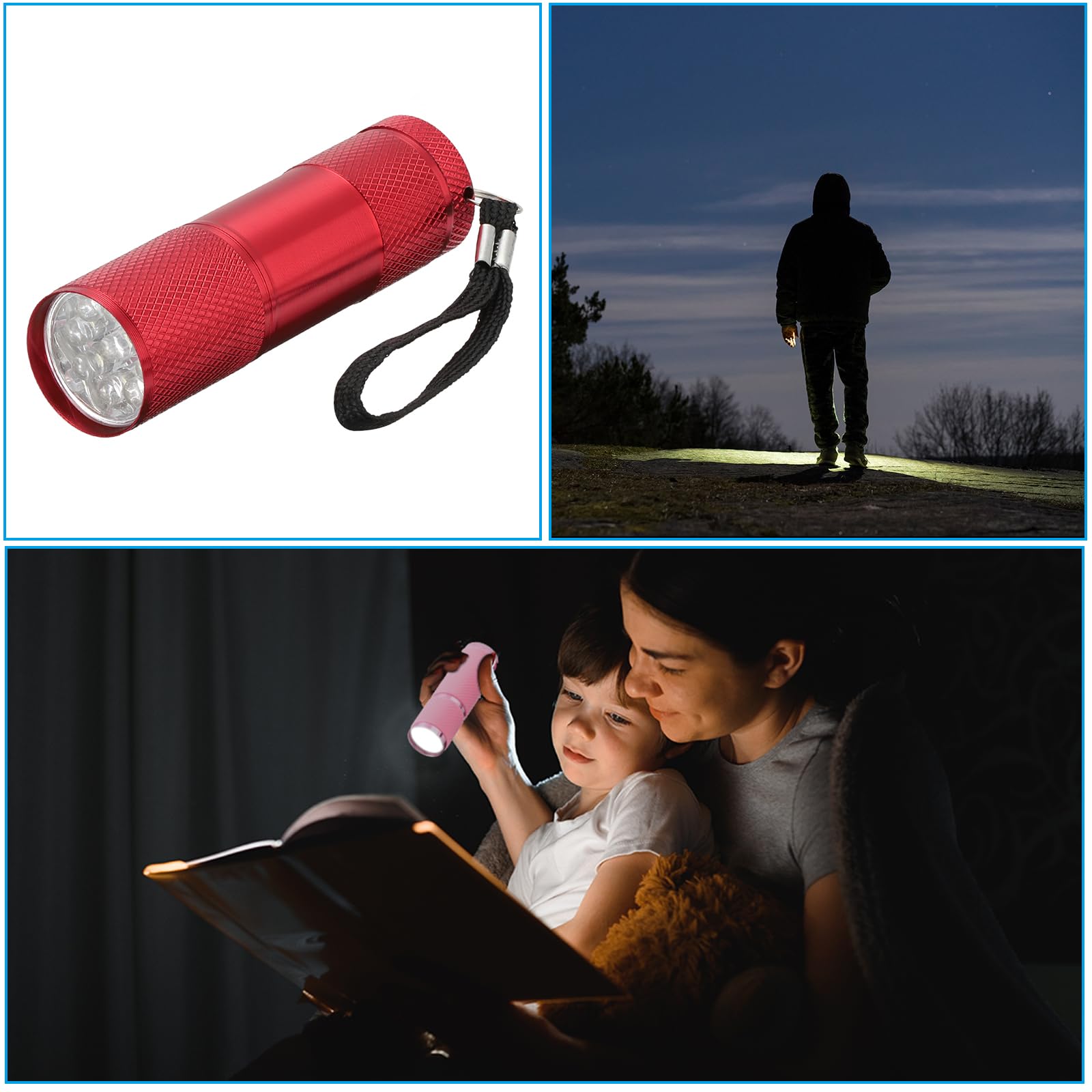 Patikil 9 Led Mini Flashlights, Aluminum Pocket Flashlight Torch With Lanyard For Camping, Hiking, Outdoor Emergencies, Red