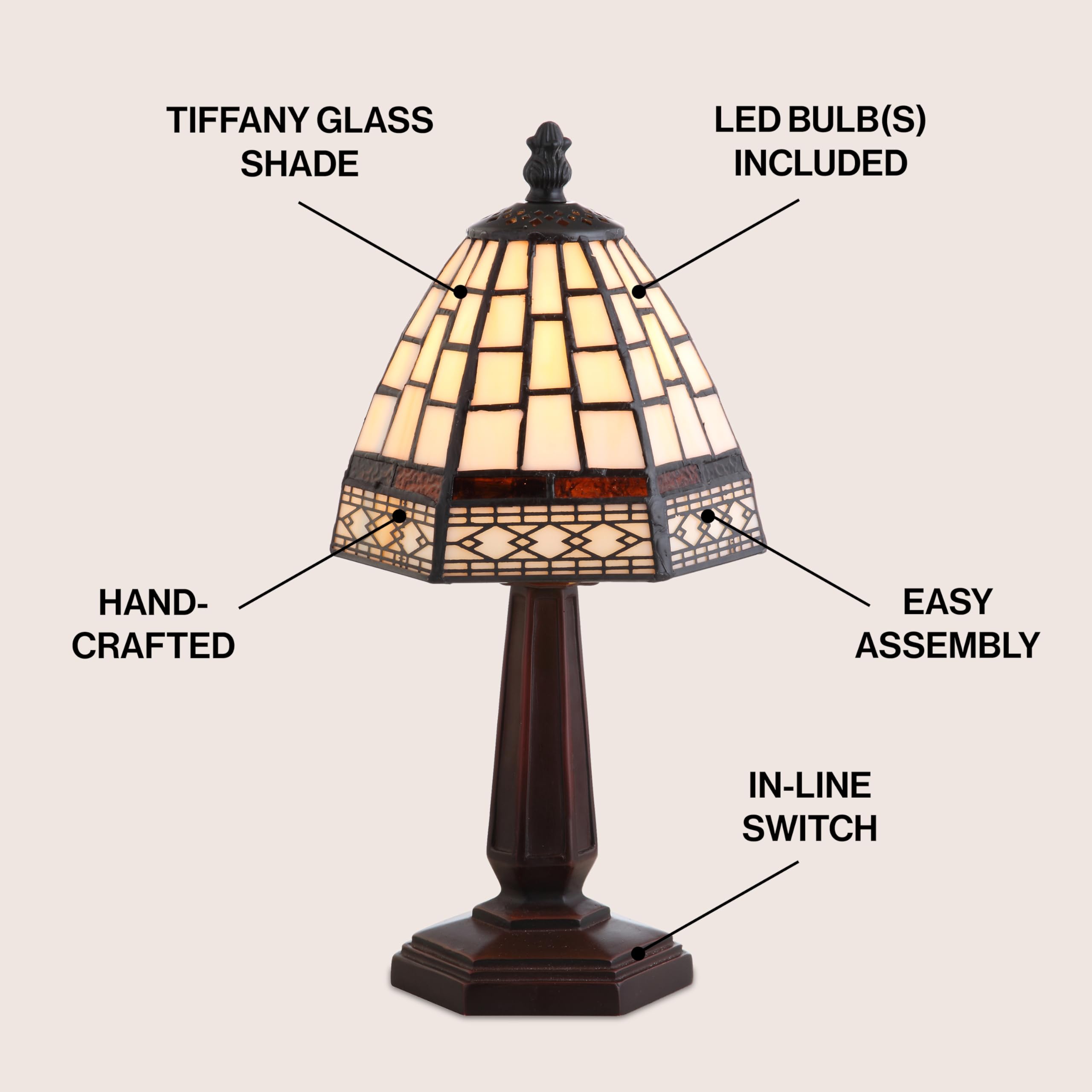 Jonathan Y Jyl8016A Carter Tiffany-Style 12" Led Table Lamp Tiffany,Traditional For Bedroom, Living Room, Office, College Dorm, Coffee Table, Bookcase, Bronze