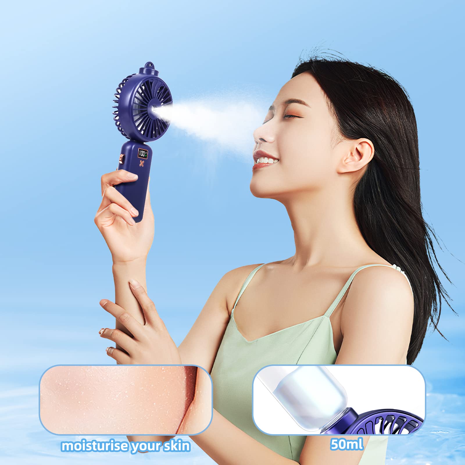 Portable Handheld Misting Fan,Rechargeable Travel Mister Fan, 3000Mah Battery Operated Personal Fan
