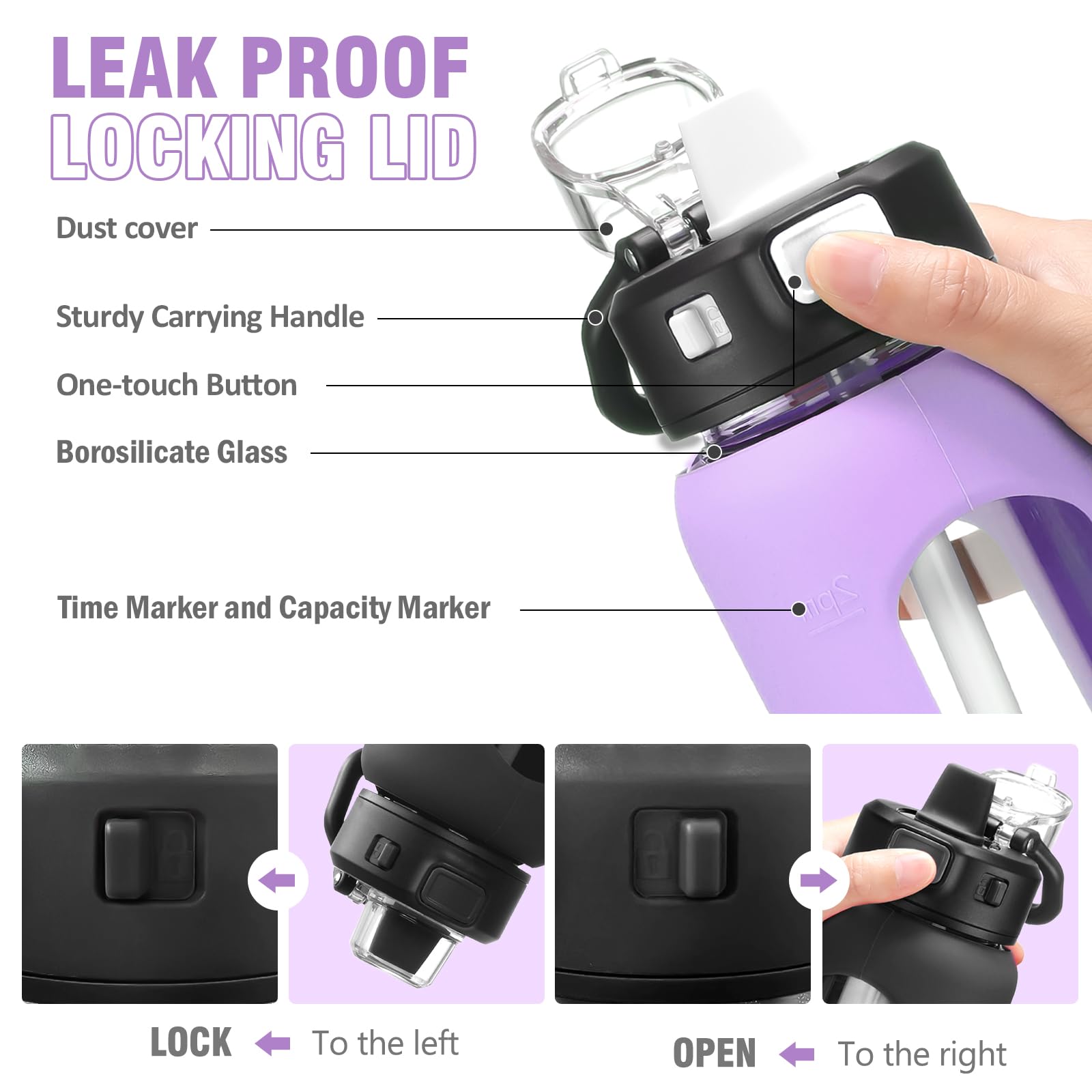 Bluego 24Oz Glass Water Bottle, Motivational Water Bottle With Time Marker And Straw, Water Bottles