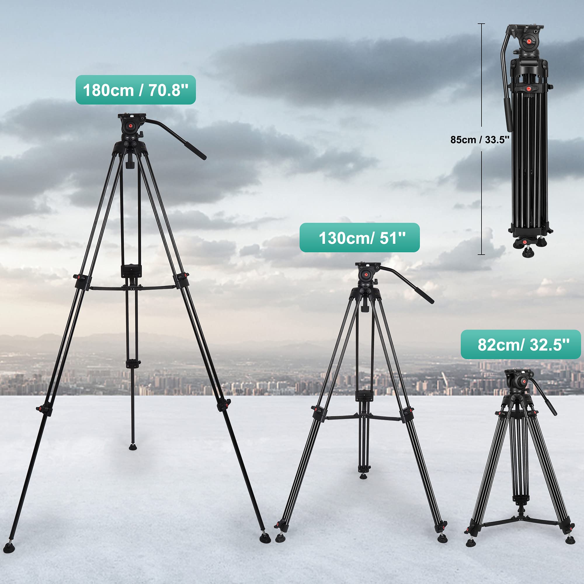 Yotilon Heavy Duty Tripod,70.8 Inch Professional Video Tripod With Fluid Head And Max Loading 17.6 Lb, Universal Qr Plate, For Hdslr And Interchangeable Lens Cameras, Camcorder.