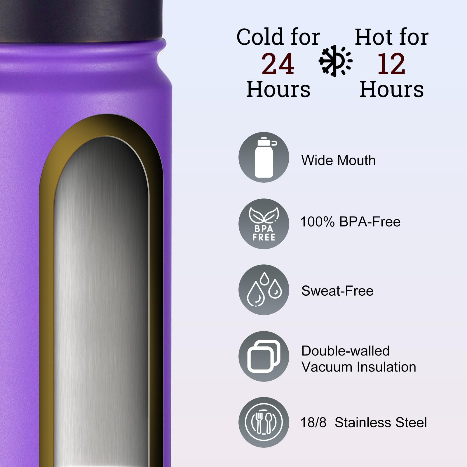 Mininoo 24 Oz Insulated Water Bottle With Straw, Stainless Steel Double Wall Vacuum Thermos
