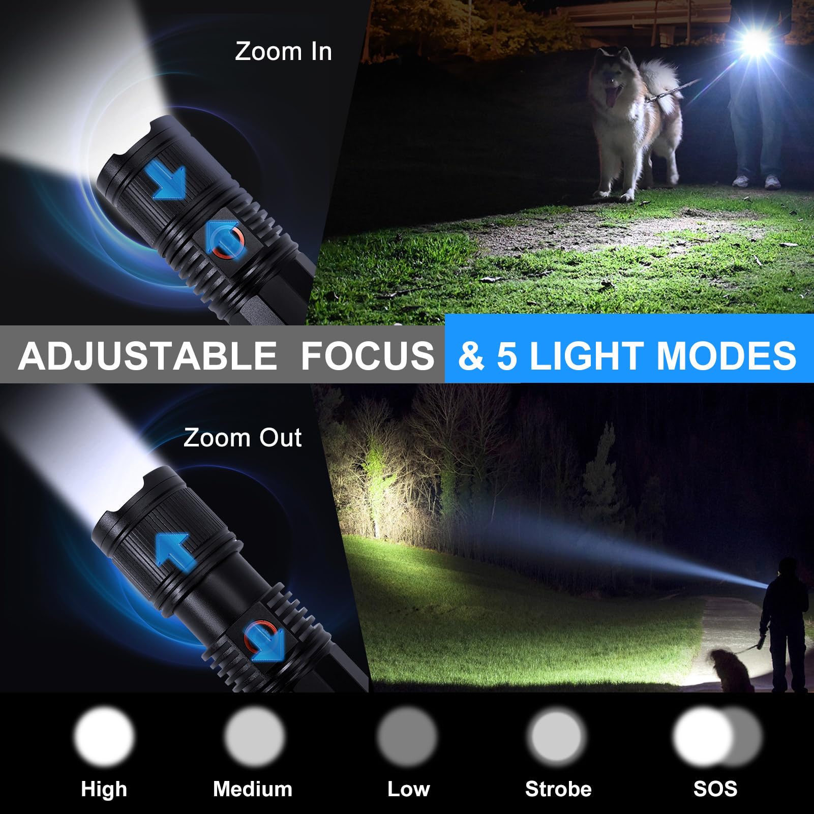 Camel Crown Rechargeable Flashlights High Lumens 90000 Lumen Led Flashlights With 5 Modes Ipx7 Waterproof Zoomable Utility High Powered Flash Light For Home Outdoor