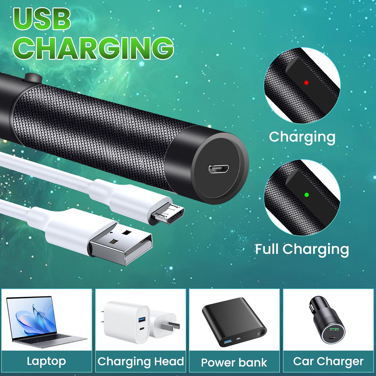 Fuiikeem Long Range Beam focus, Rechargeable Flashlight With Green Beam focus For Night Astronomy Outdoor Camping Hunting