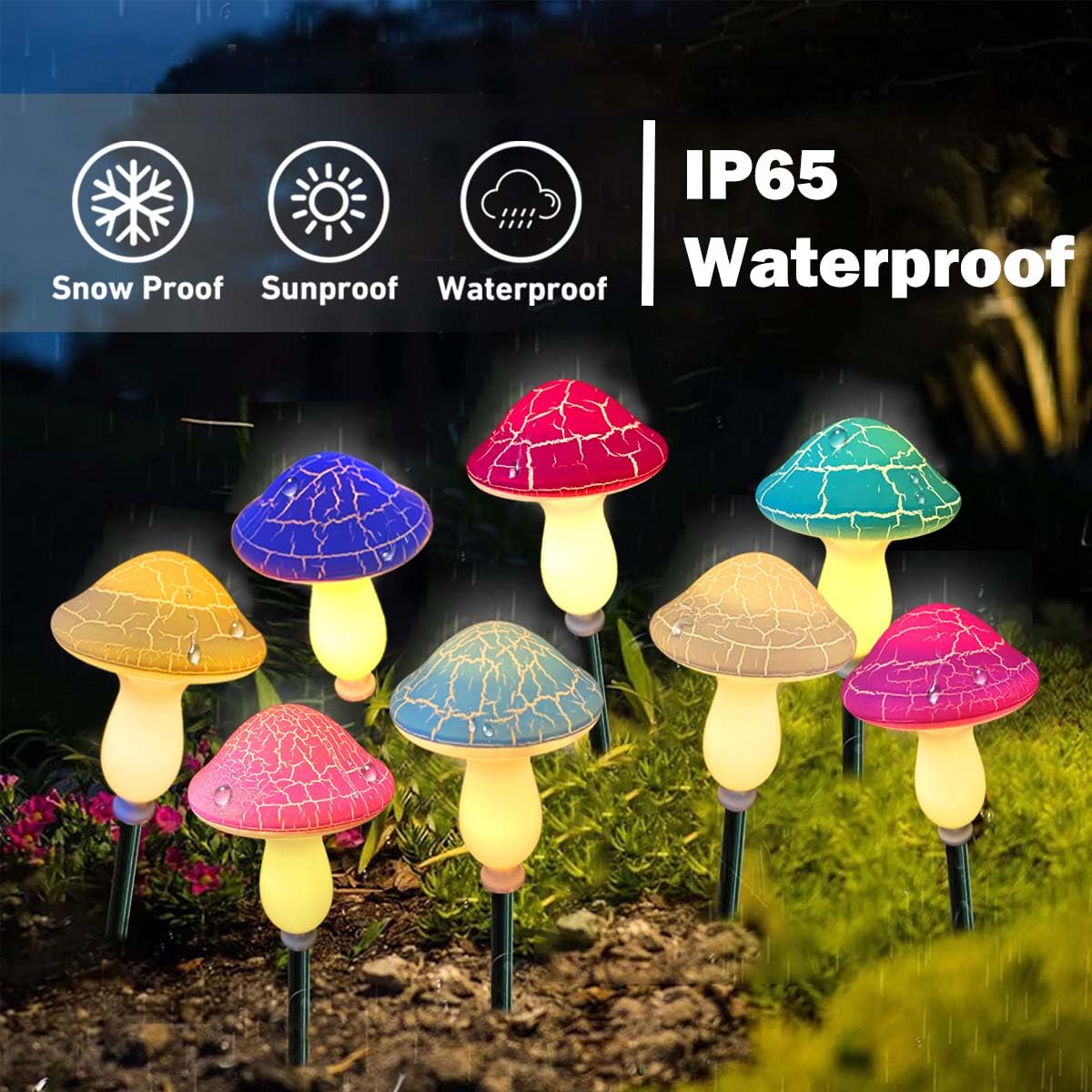 Ruexig Solar Mushroom Lights For Garden, 8 Led Crack Mushrooms, Waterproof Solar Pathway Lights, Mushroom Decor For Yard Decor, Flowerbed Housewarming Gift