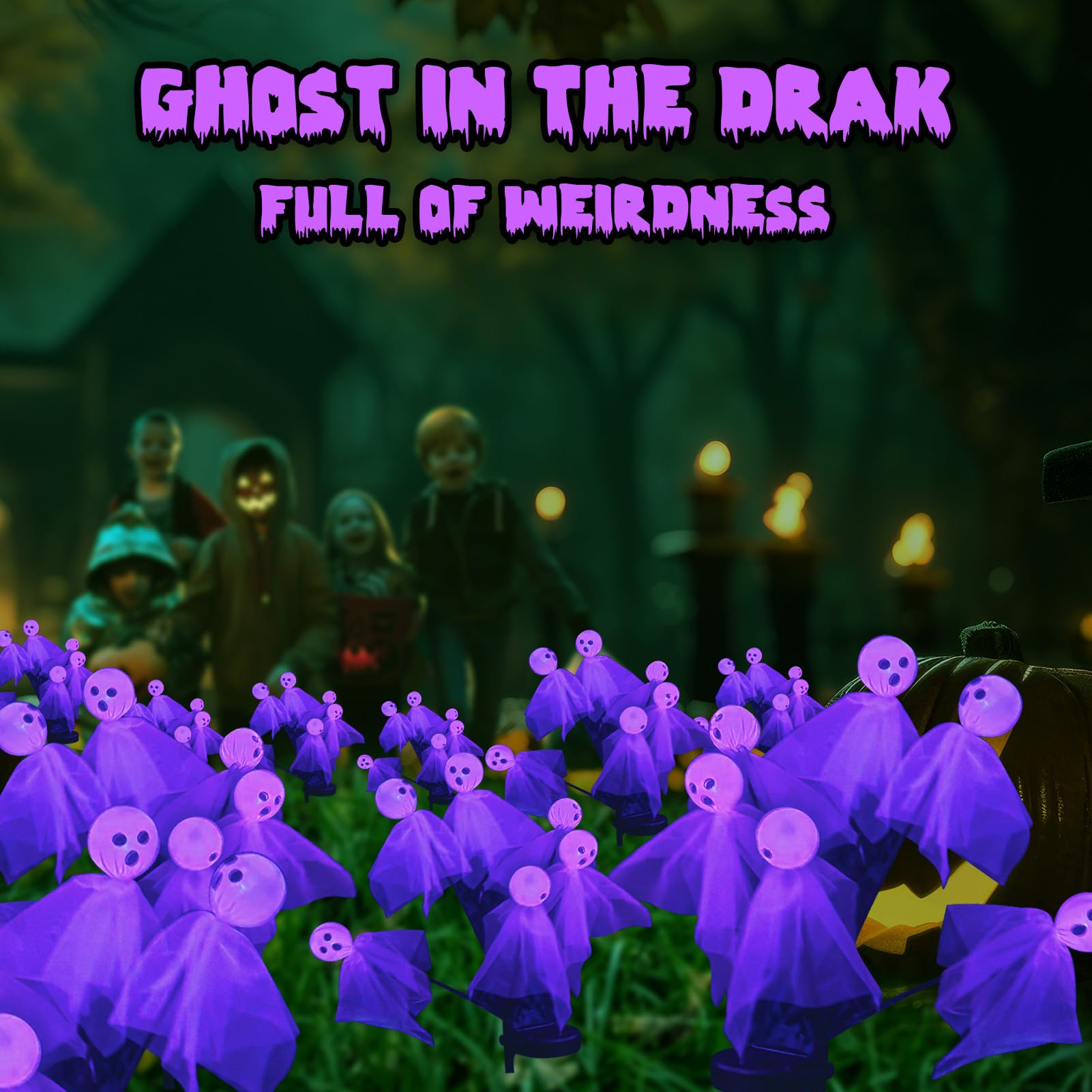 Maoyue Halloween Decorations Outdoor Halloween Lights 2Packs 12 Led Outdoor Solar Halloween Lights Scary Ghost Lights, Swaying Firefly Halloween Pathway Lights Waterproof For Garden Yard Lawn, Purple