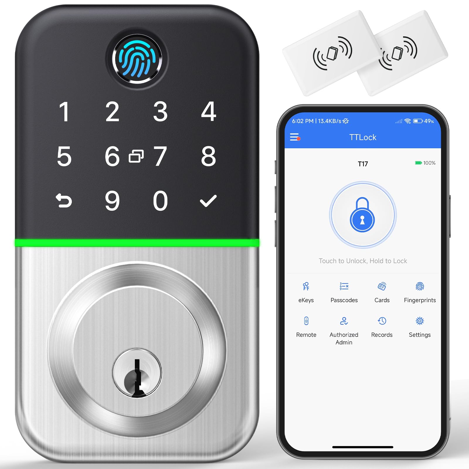 Wisegear Smart Keypad Deadbolt - Waterproof Keyless Entry Door Lock With Fingerprint & Code Access - App Controlled
