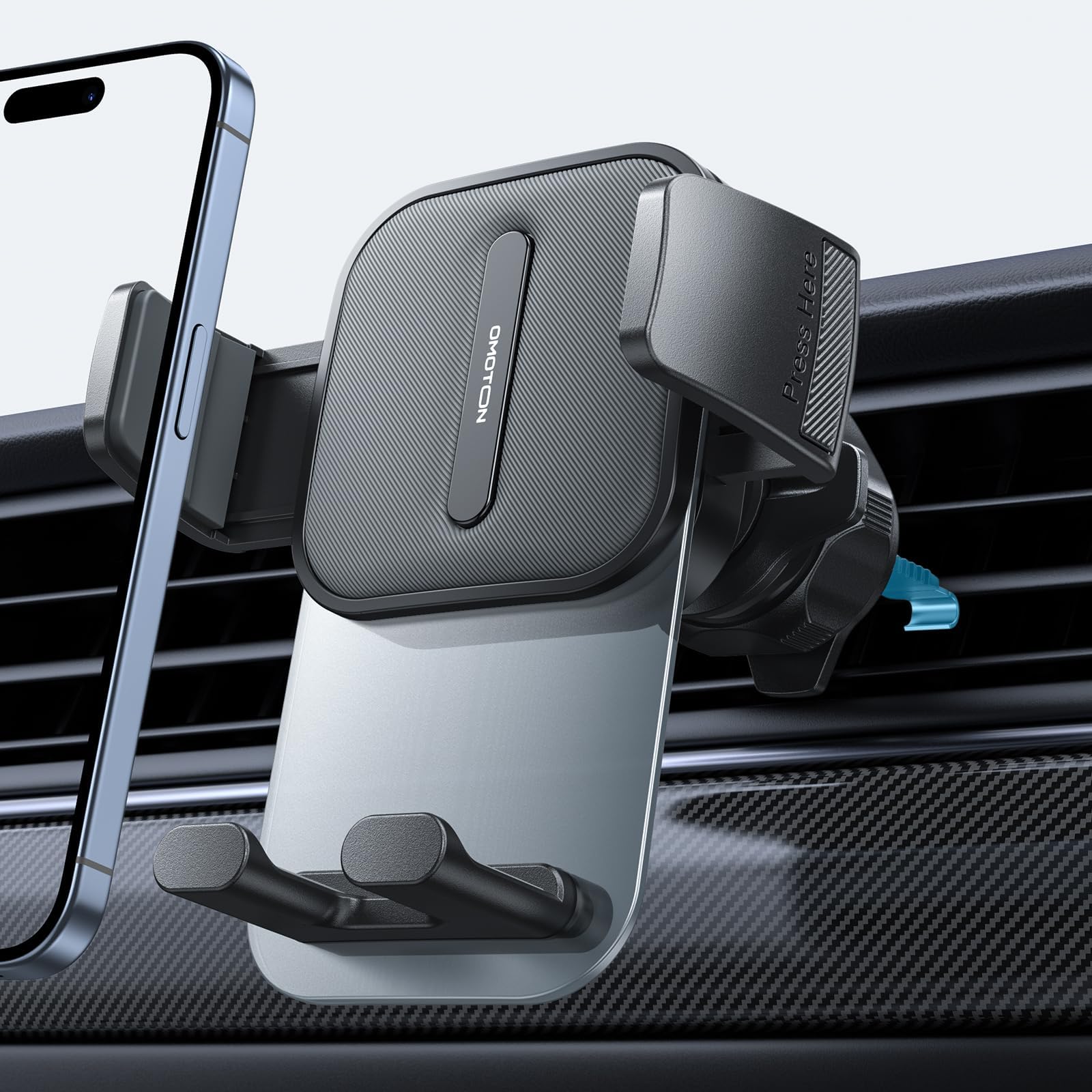 Omoton Car Vent Phone Mount, Spring Metal Hook, Hands- & Super Stable, Compatible With Iphone, Samsung, Google, Huawei, Nokia, Other Smartphones