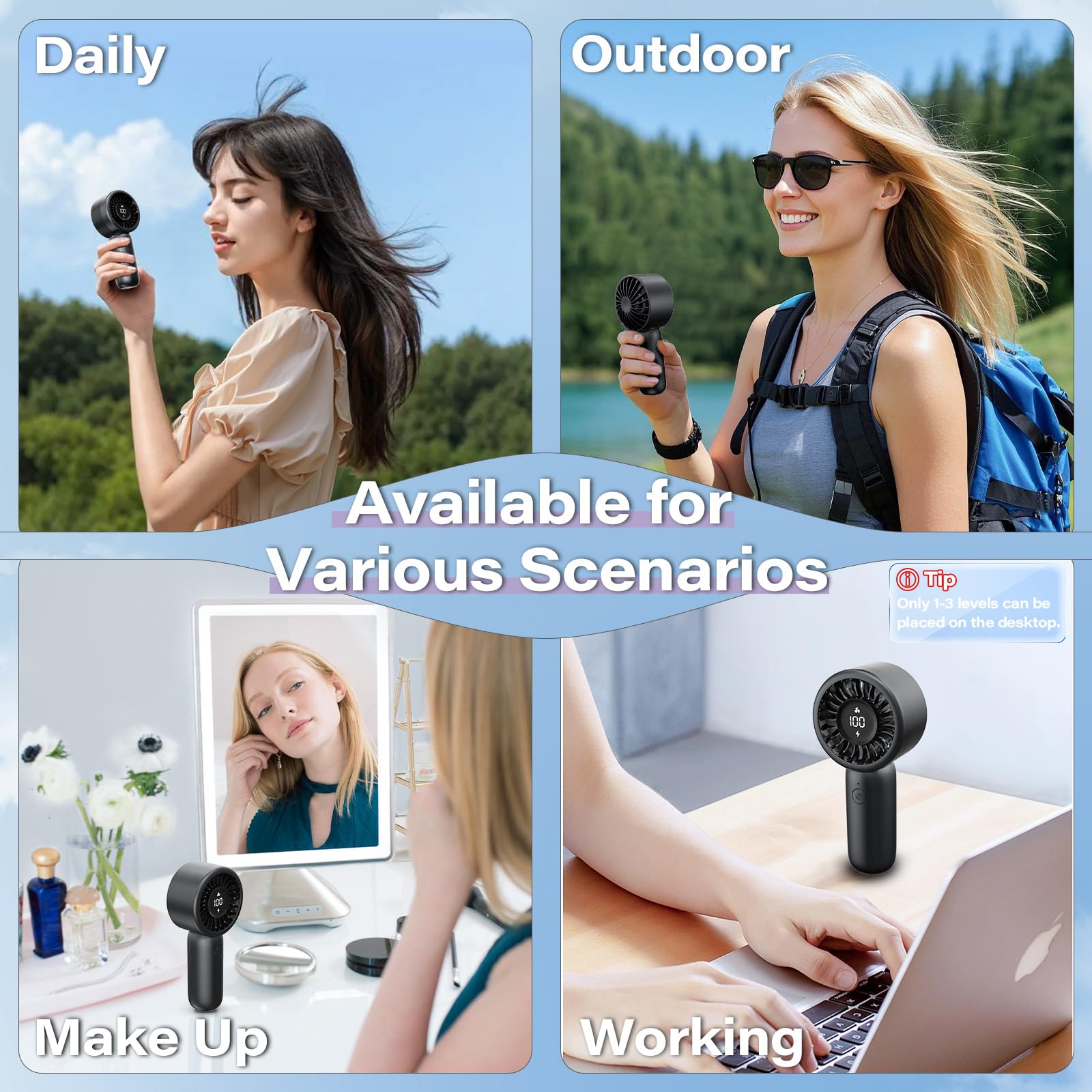 Handheld Fan - Portable Handheld Turbo Fan Rechargeable With Lanyard, 5 Speed Winds, Led Display