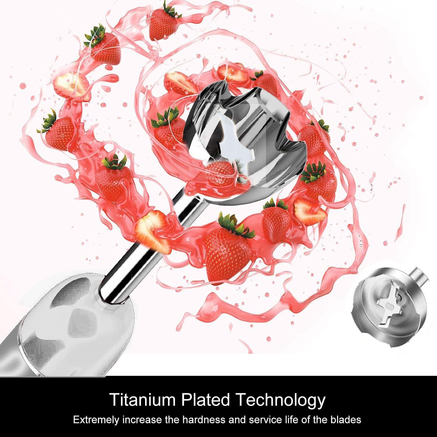 Megawise Pro Titanium Reinforced 3-In-1 Immersion Hand Blender, Powerful Copper Motor With 80% Sharper Blades, 12-Speed Corded Blender, Including Dish Washer Safe Whisk And Milk Frother