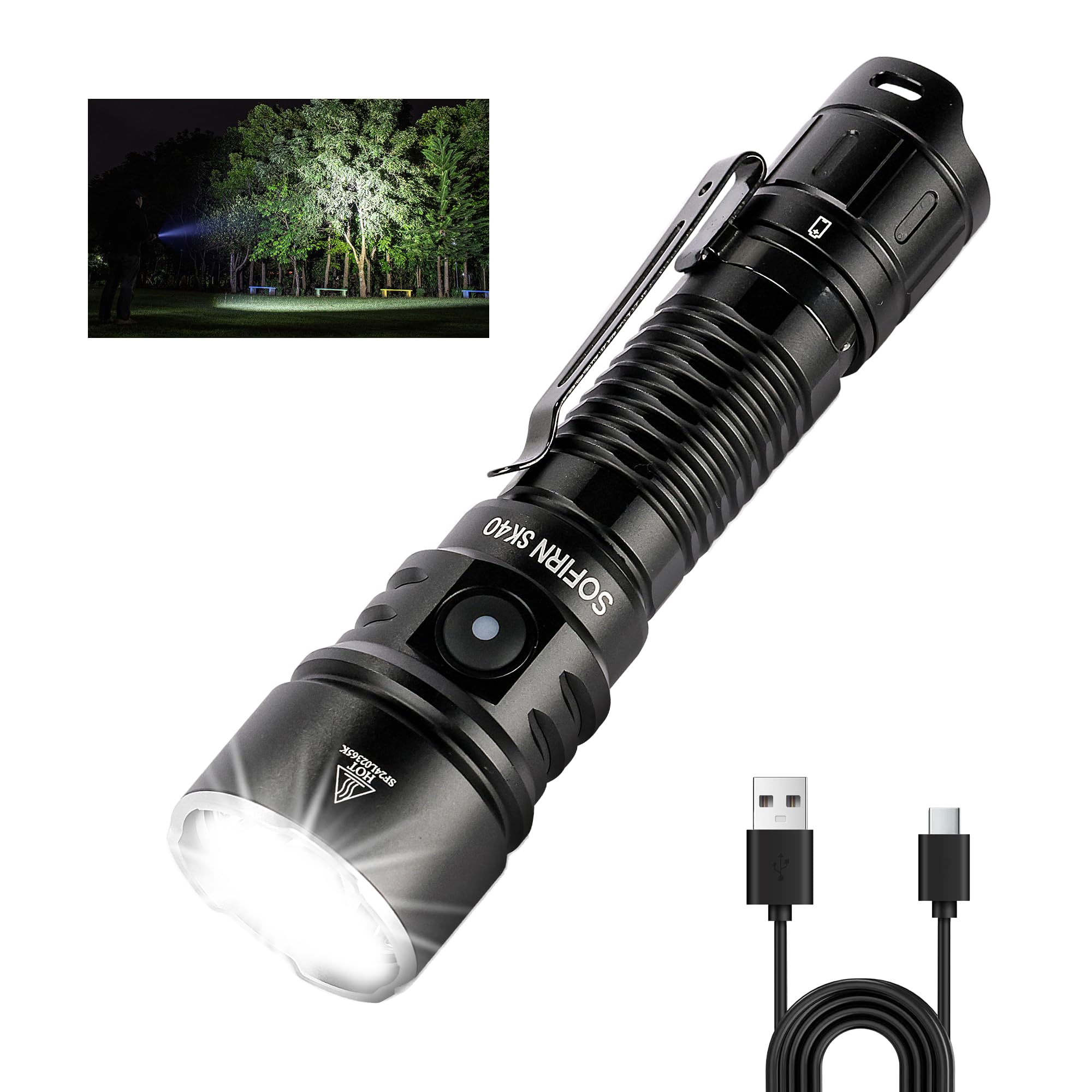 Sofirn Sk40 Utility Flashlight 3200 Lumens, Rechargeable Edc Flashlight With 580 Meters Long Throw, Dual Switches Led Flash Light Spotlight For Camping Hiking Hunting Searching