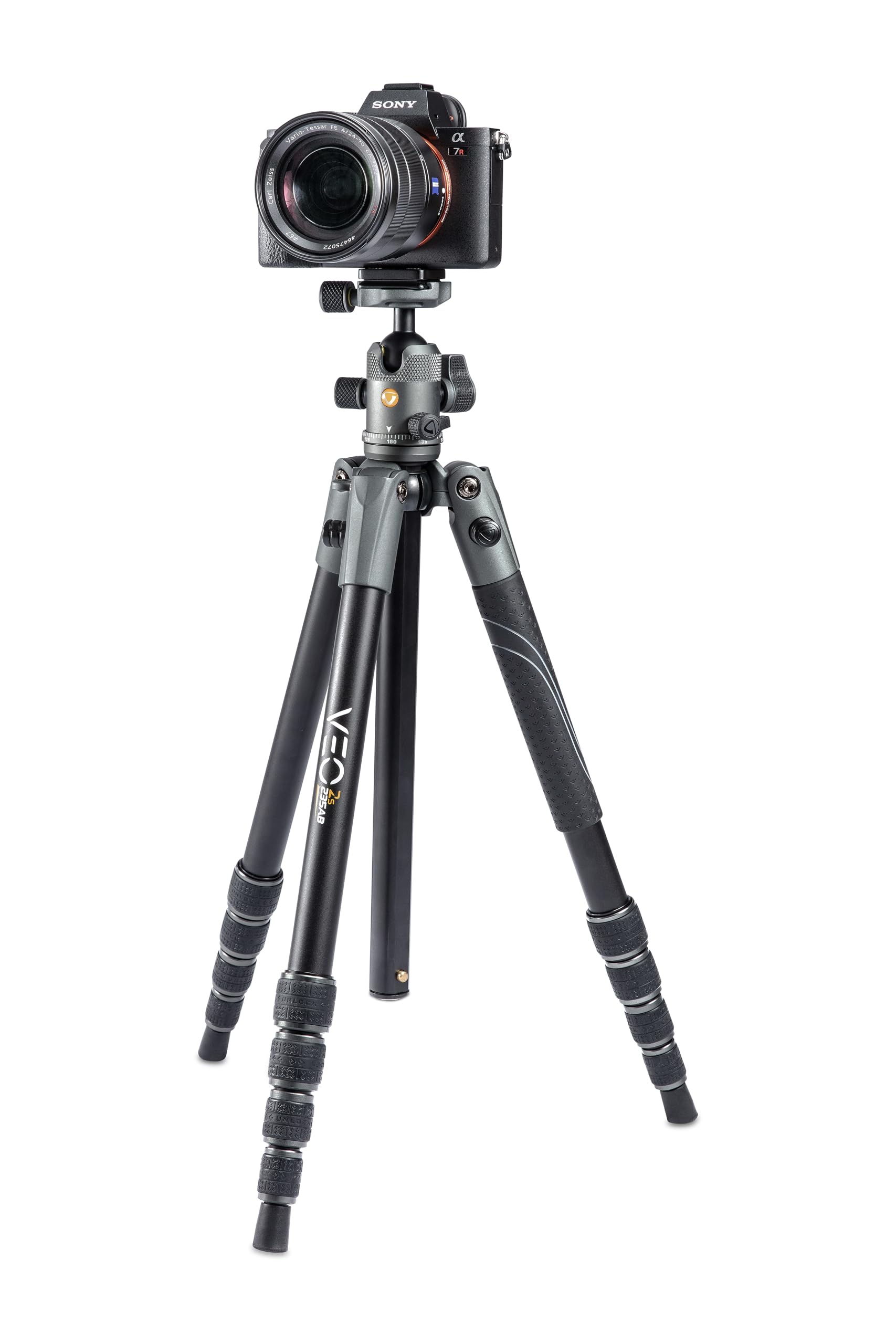 Vanguard Veo2S235Ab Aluminum Travel Tripod With Ball Head, Monopod Option, Smart Phone Holder, Spiked Feet, And Tripod Bag