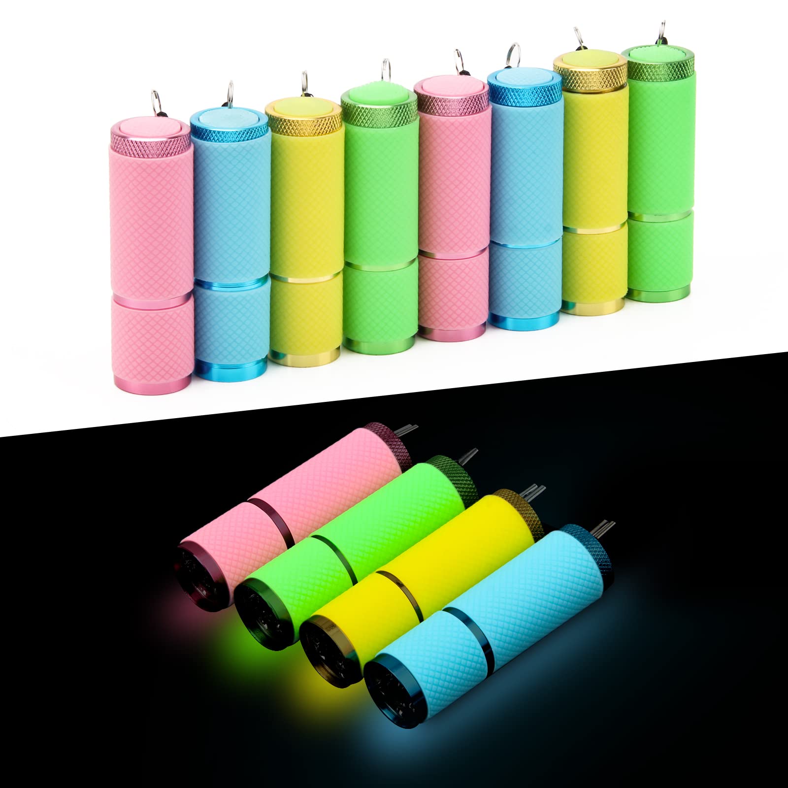 Ahier 9 Led Glow In Dark Flashlights, 12 Pack Rubber Coated Flashlights With Straps, Portable Handy Lights For Camping, Hiking, Indoor, Assorted Colors (Green+Blue+Pink+Yellow)