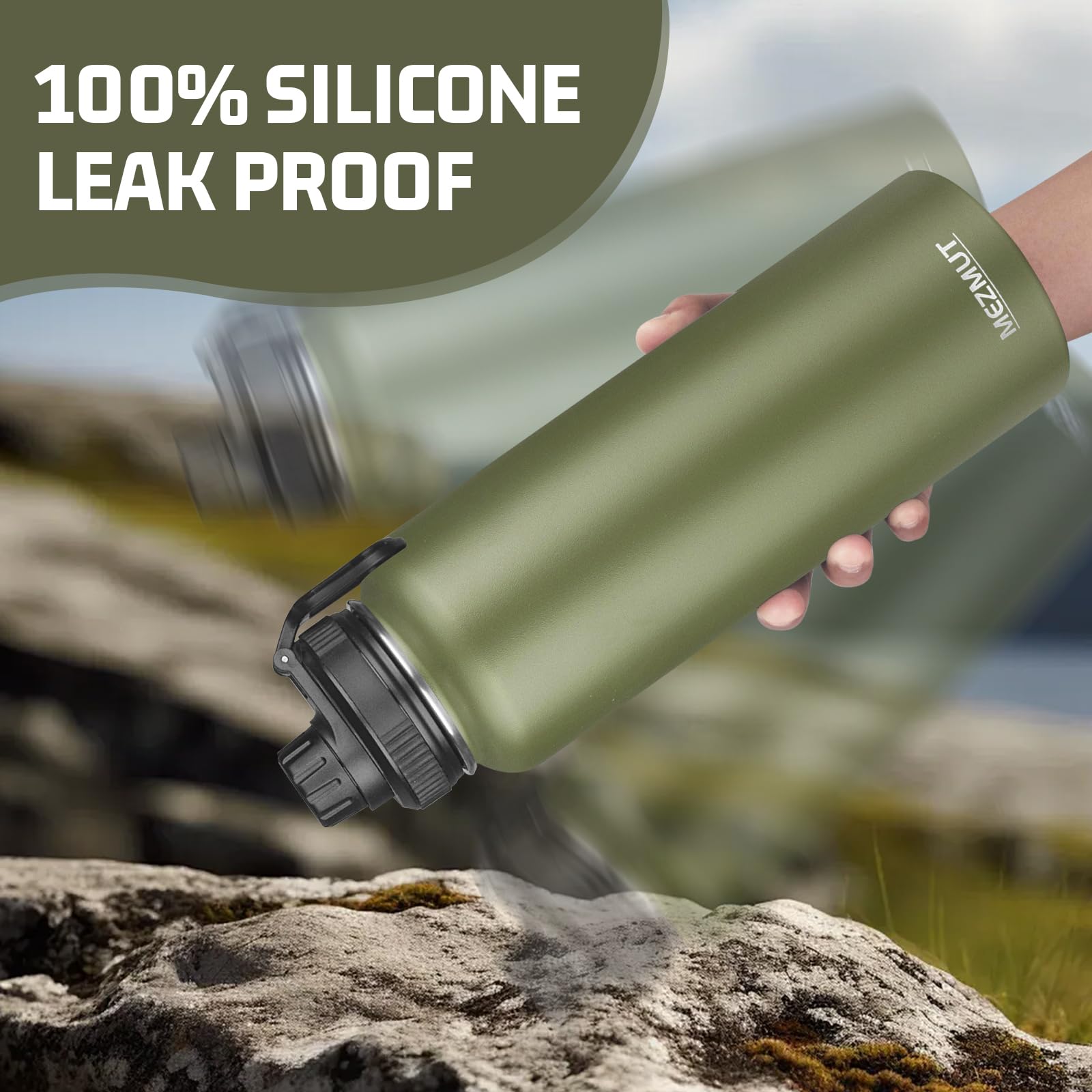 Mezmut Insulated Water Bottle With Straw&2 Lids 40Oz Stainless Steel Water Bottles Sports Metal