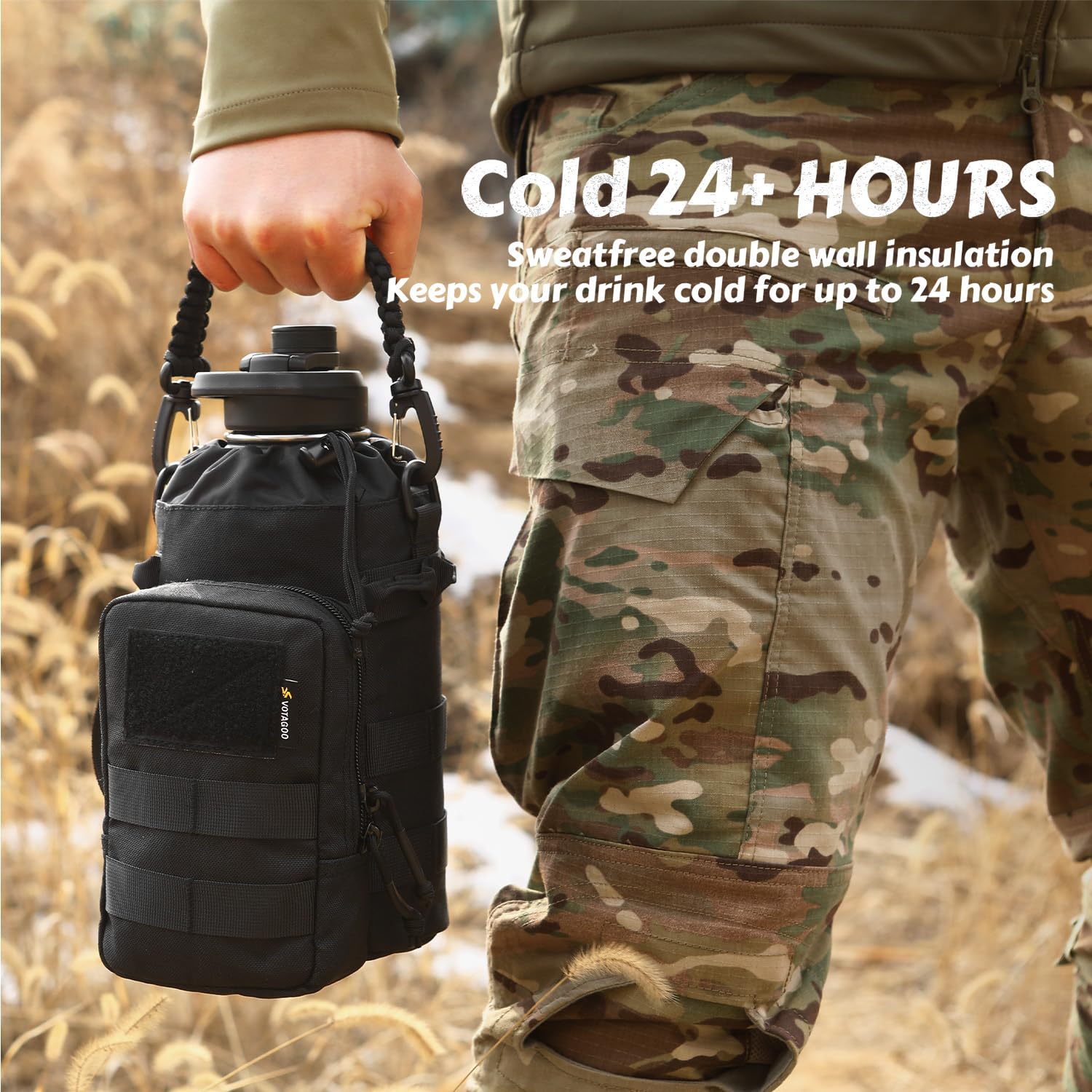 64Oz Tactical Water Bottle - Half Gallon Stainless Steel Insulated Water Bottle, Metal Military