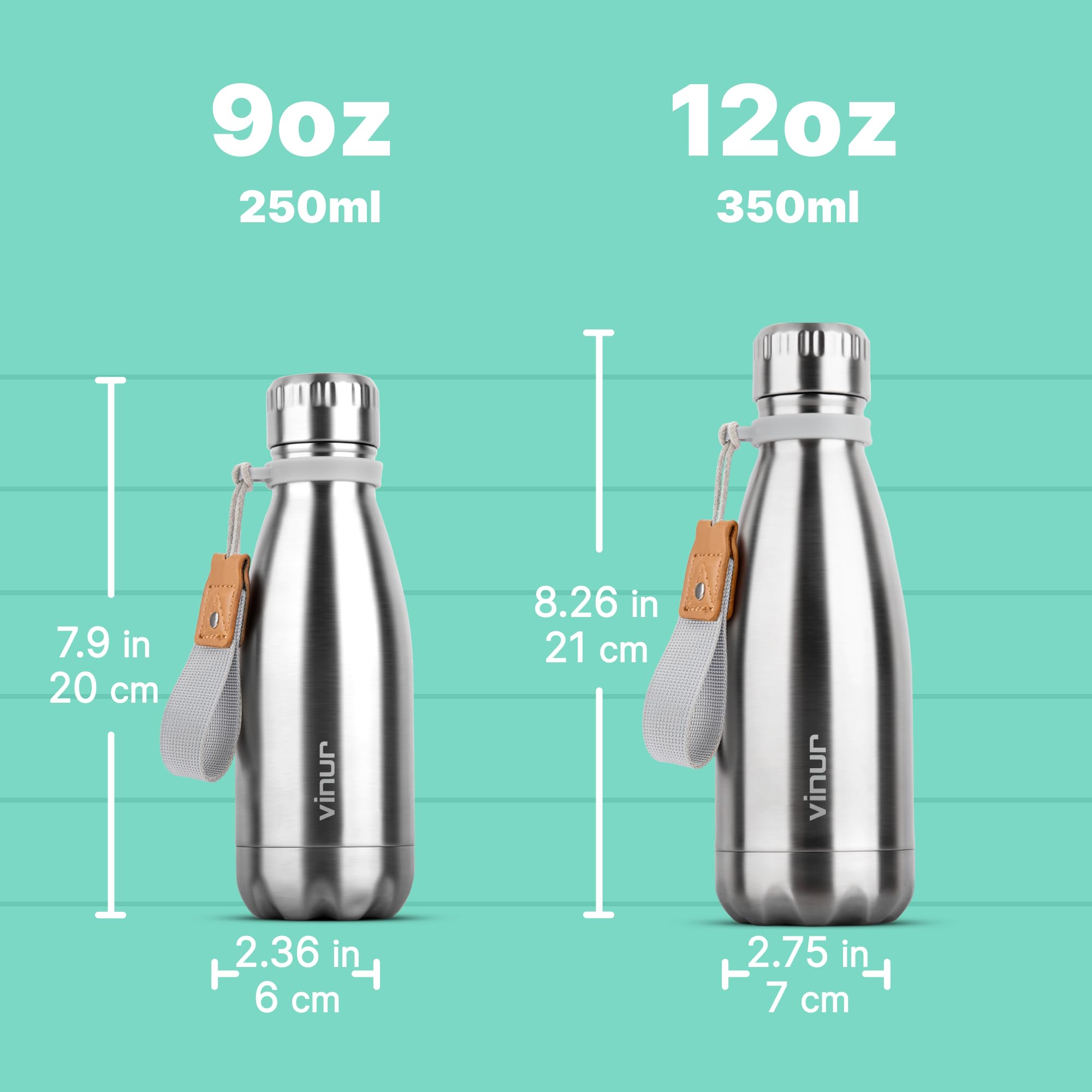 Vinur 12 Oz Small Water Bottle For Kids-Stainless Steel Vacuum Insulated Water Bottle
