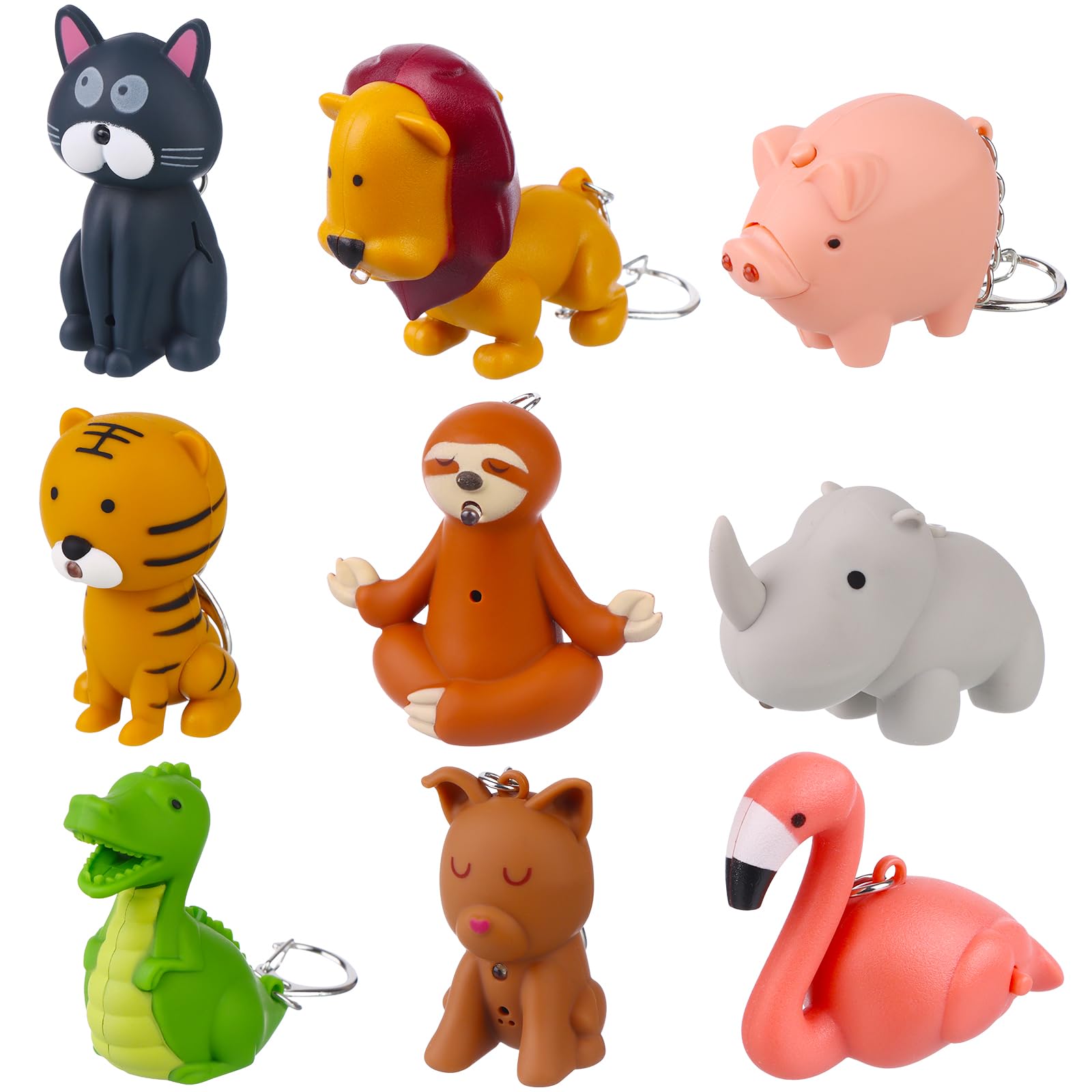 Hcewsbfd 9Pcs Nurse Flashlight Pediatric Flashlight Keychain Animal Crocodile Tiger Pig Sloth Brown Dog Lion Cat Rhino Flamingo Keychain Pen Light For Nurse Badge Reel