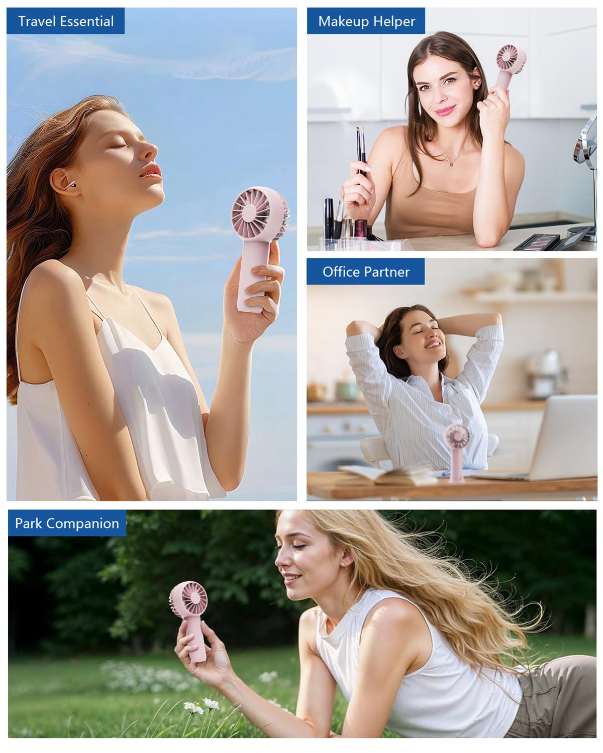 Mini Portable Fan, Usb Rechargeable Battery Powered 3 Speed Adjustable Powerful Handheld Fans