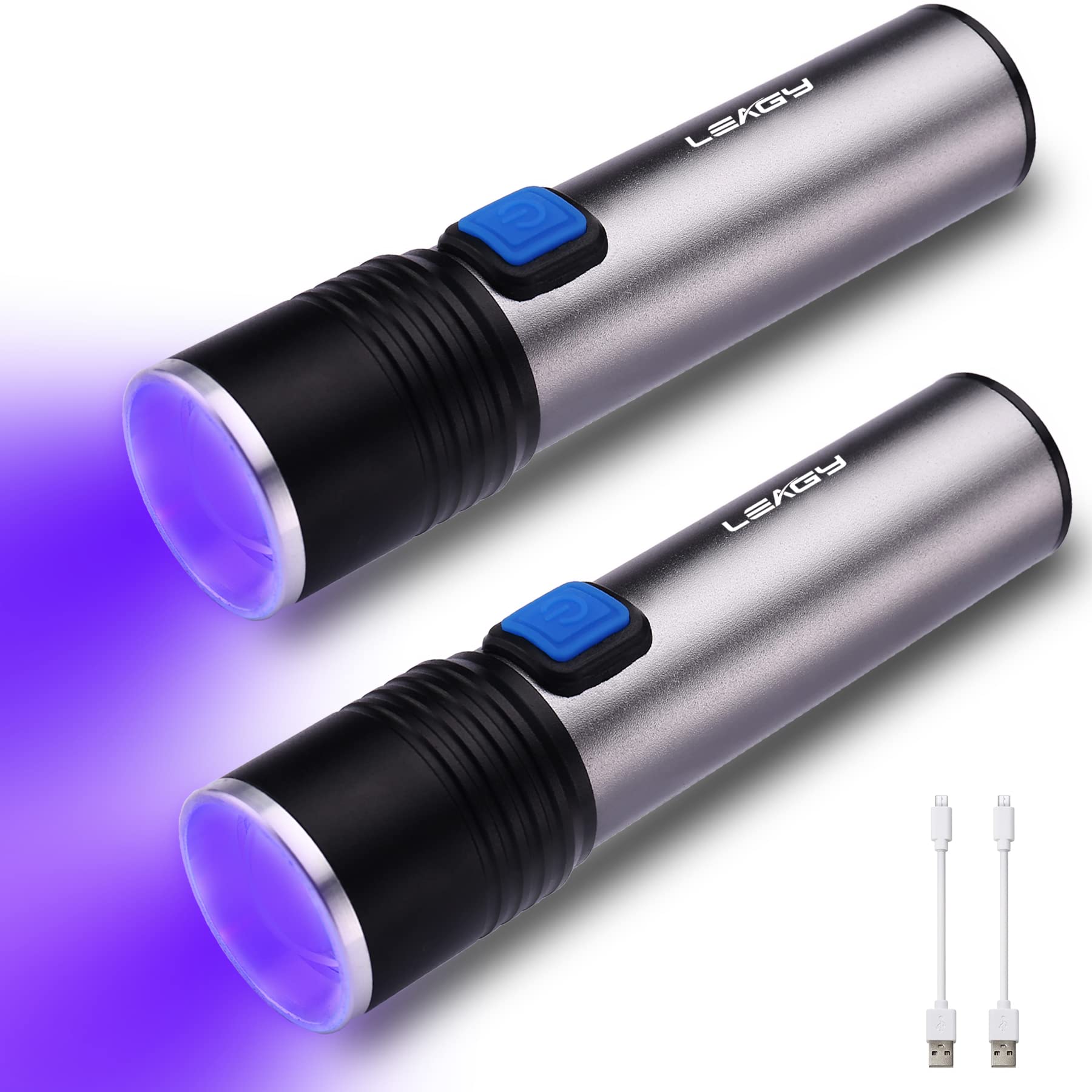 Leagy 2-Pack Rechargeable 395Nm Mini Uv Flashlight With Usb,Zoomable,Adjustable Brightness For Scorpion Hunting, Counterfeit Detection, Uv Glue Curing, Jewelry Appraisa, Nail Art Etc