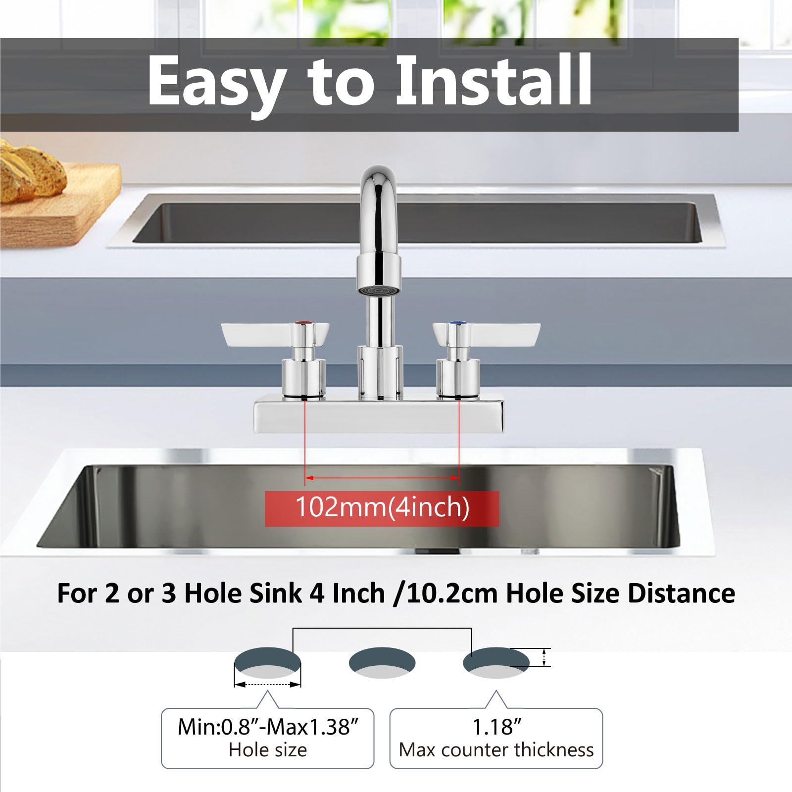 Gbbne Commercial Kitchen Faucet Bar Sink Faucet 4 Inch Center Deck Mount Utility Laundry Faucet 2 Hole With Double Handle Polish Chrome With 12 Inch Spout