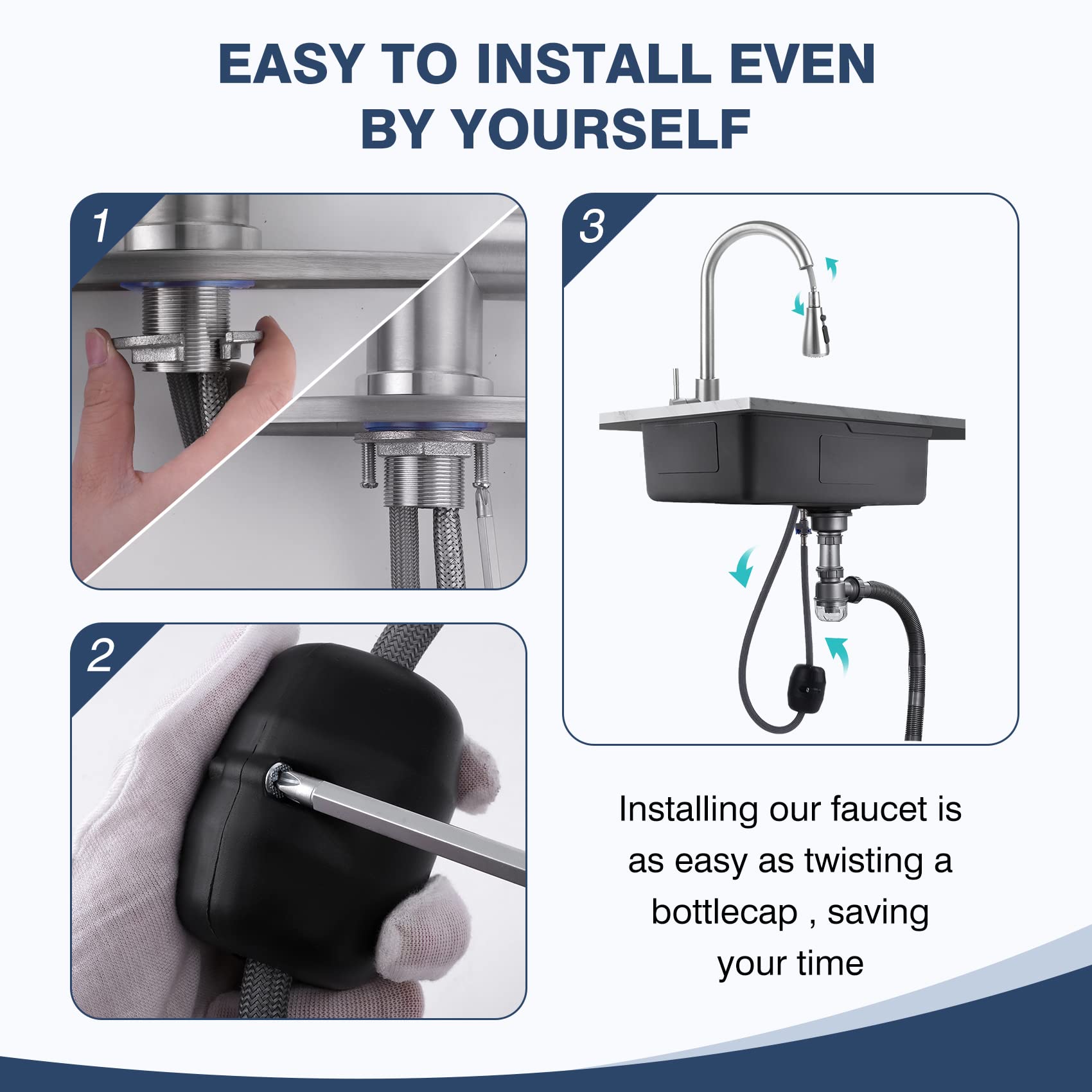 Hiokay Stainless Steel 304 Kitchen Sink Faucet With Pull Down Spray Outdoor Kitchens Faucets Out Extension Utility Farmhouse For Sinks 1 Hole,Single Handle Rent Apartment Dorm