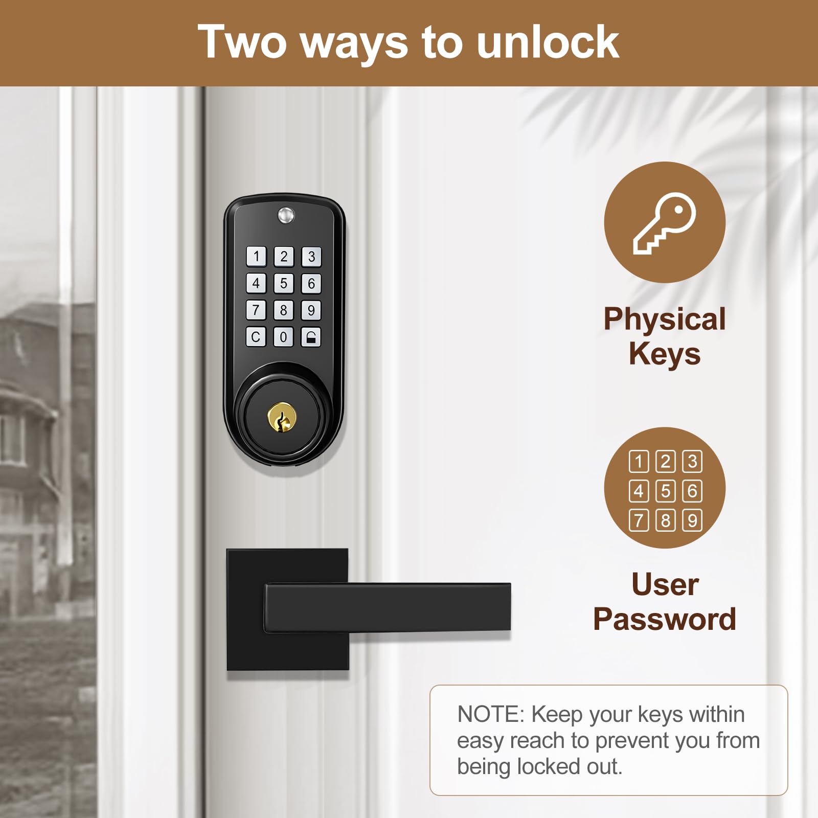 Dinstech Keyless Entry Door Lock With 2 Lever Handles, Electronic Keypad Deadbolt, Auto-Locking, Anti-Peeping Password, Front Door Handle Sets, Easy Installation Design, Matte Black