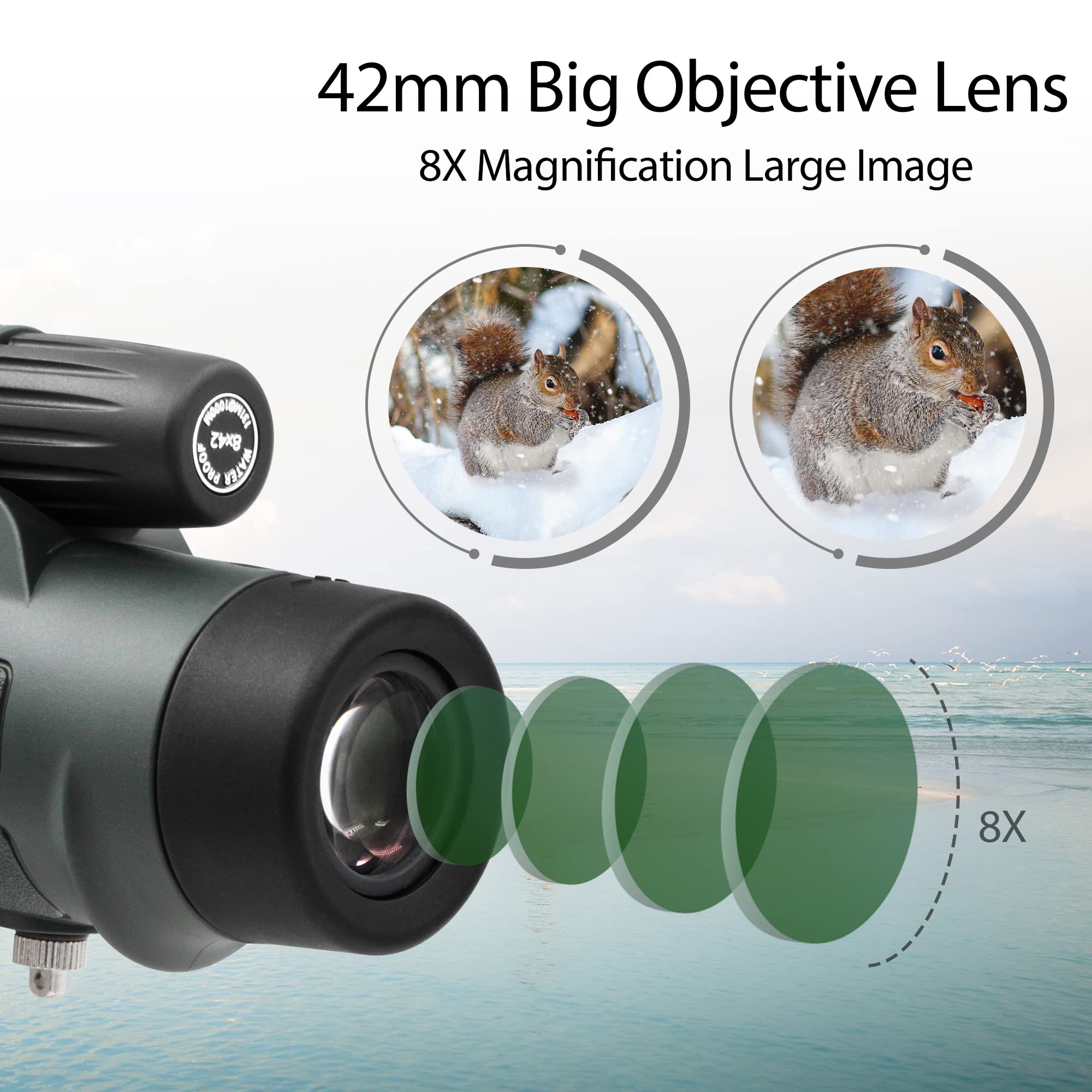 Astromania 8X42 Bak4 High Power Prism Monoculars, Waterproof, Compact Handheld Monoscope For Bird Watching, Traveling For Men