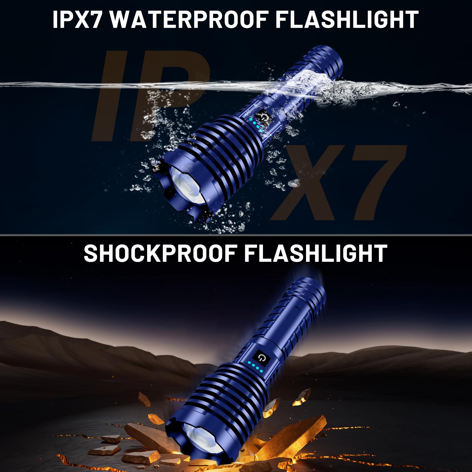 Weoxi Flashlights 2400000 High Lumens, Super Bright Led Rechargeable Flash Light, Long Battery Life, Hoslter, Powerful Waterproof Handheld Flashlights With Zoomable 5 Modes For Emergencies Camping (Blue)
