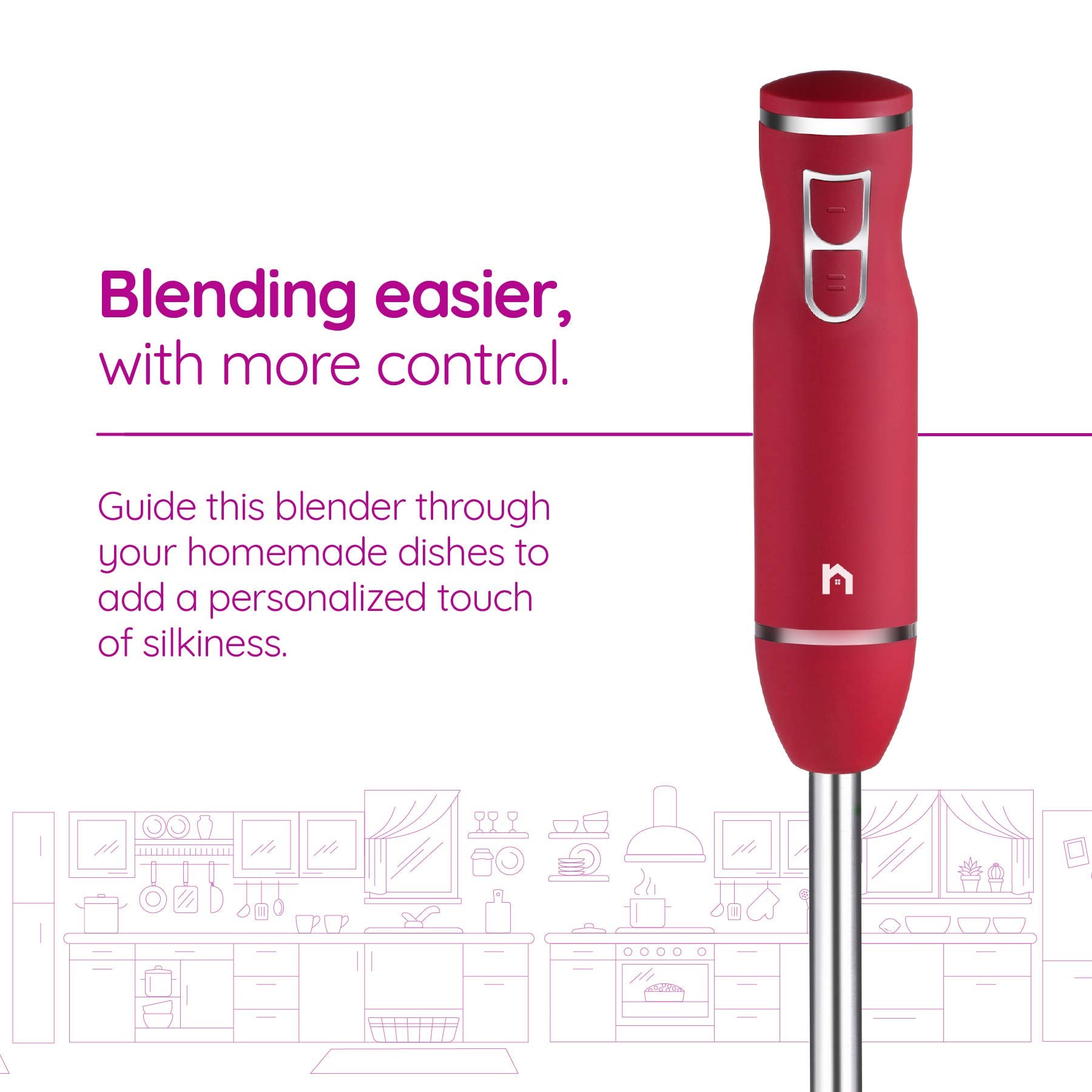 Immersion Hand Blender 2 Speed Stick Mixer With Stainless Steel Shaft & Blade 300 Watts Easily Food, Mixes Sauces, Purees Soups, Smoothies, And Dips, Red