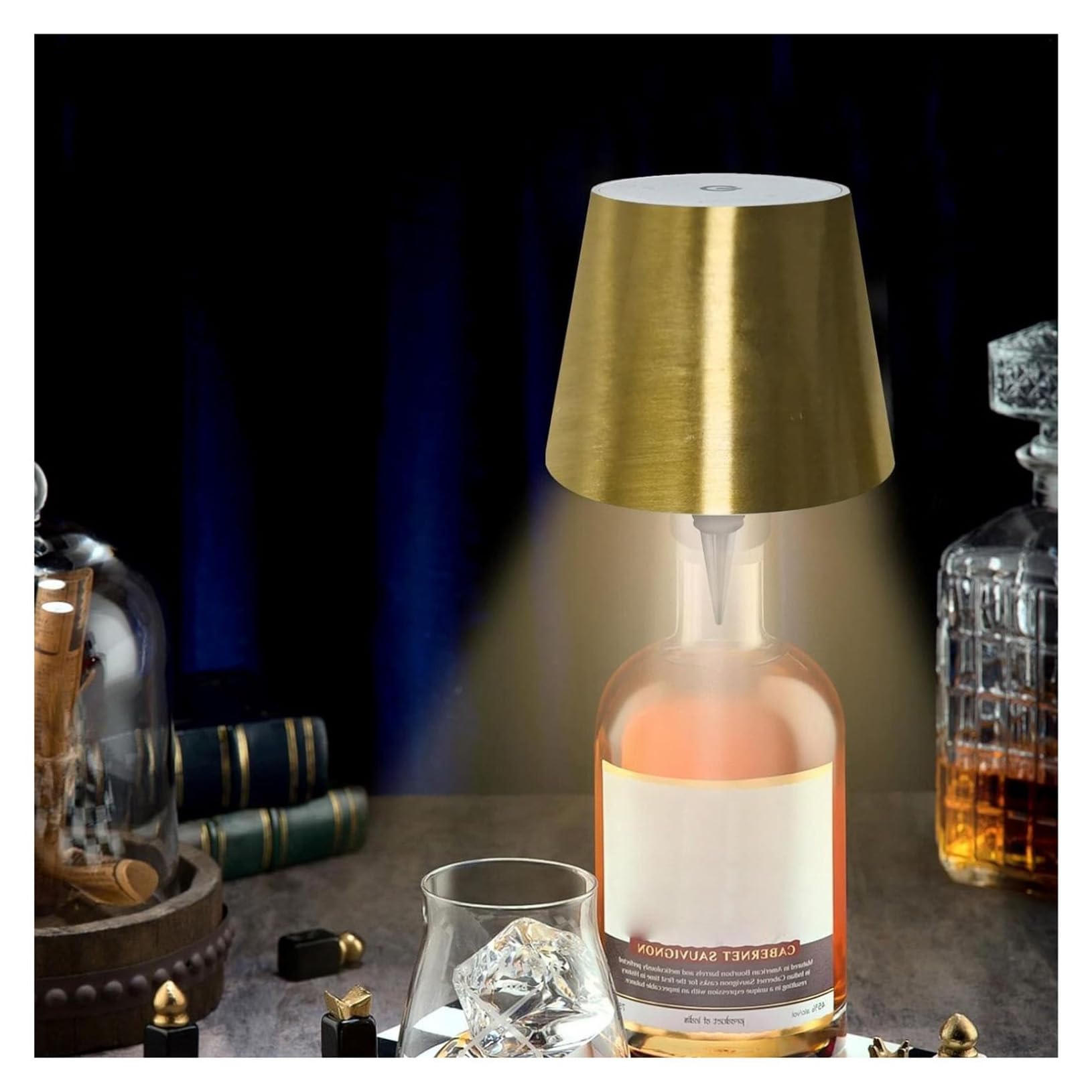 Yinhamnl Cute Led Wine Bottle Lamp,3 Color Wireless Bottle Table Lamp, Touch Control Wine Bottle Night Light, Rechargeable Led Bedside Lamp, Embed Portable Bottle Lights For Livingroom/Restaurant/Bar (Gold)