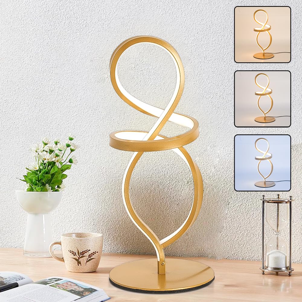 Yltlink Modern Dimmable Table Lamp,Gold Desk Lamp,Bedroom Bedside Lamps Spiral,Table Lamps,Living Room,Home Office Decor Desk Light,Dancer Shape,Aesthetic,Unique,Night Stands,15W,3 Color Temperature