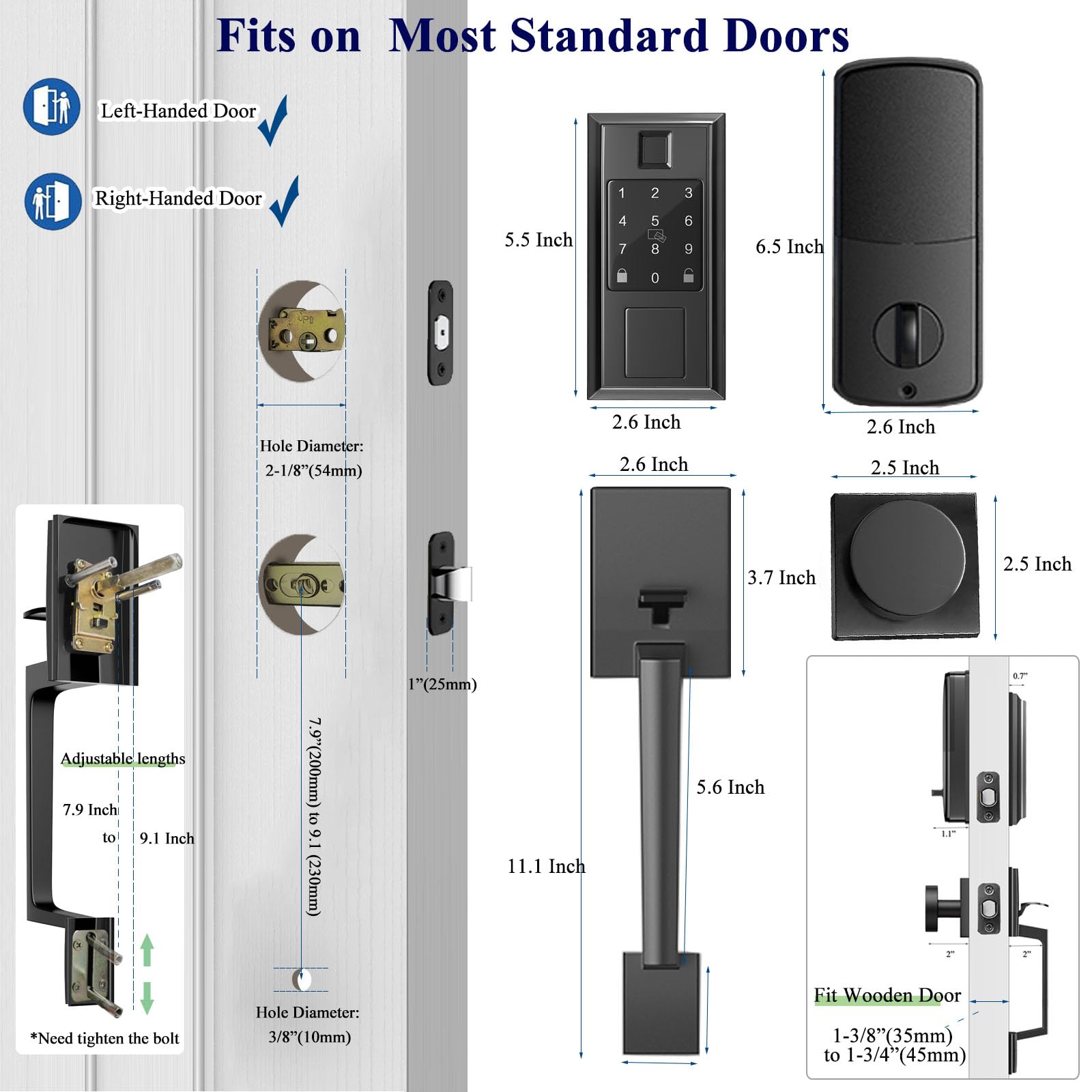 Yytdzsw Smart Locks For Front Door With Handle Knob Set, Keyless Entry Door Lock, Fingerprint & App Control, Touchscreen Keypad Deadbolt, Auto Lock, Matte Black