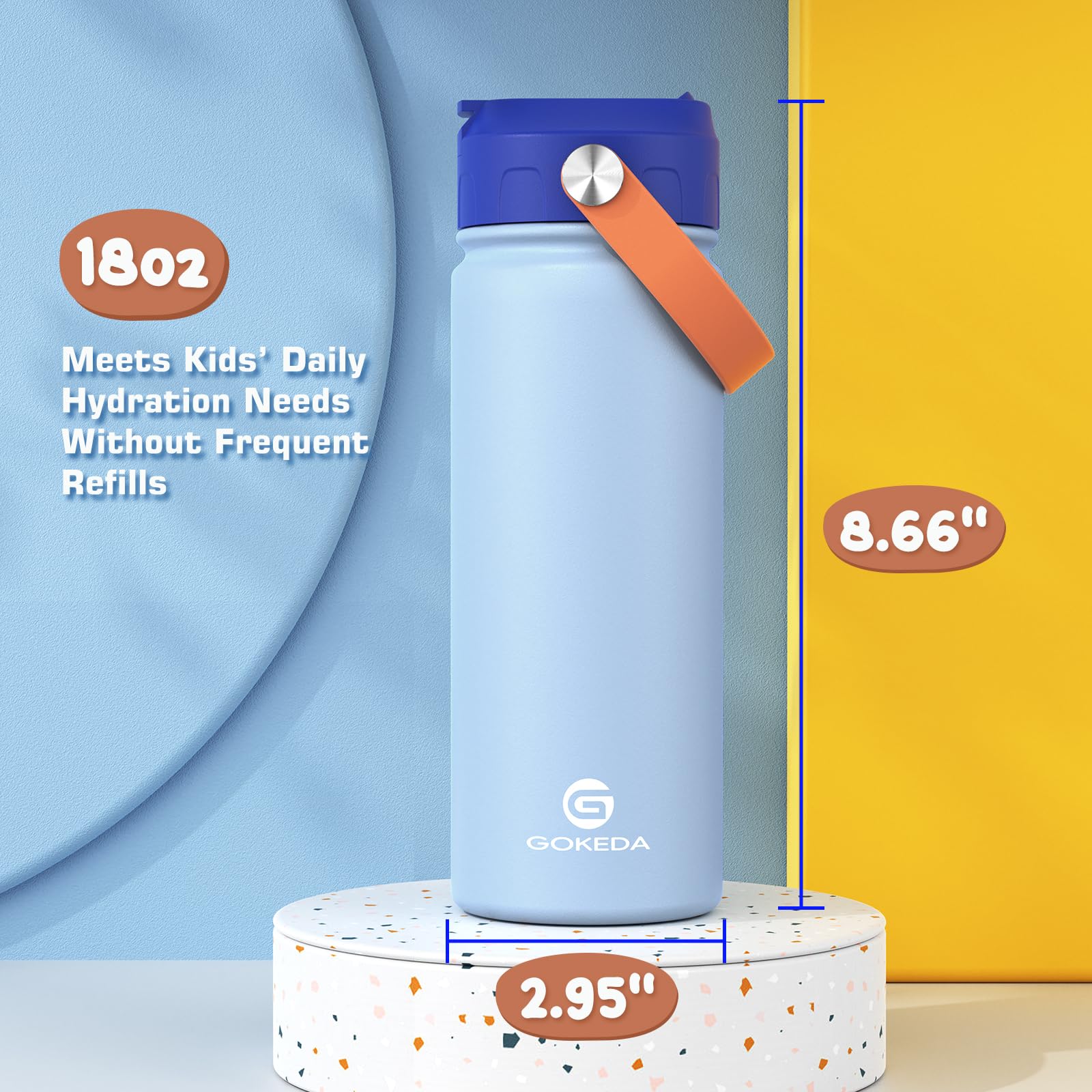 18Oz Kids Water Bottle, 2 Pack Insulated Bottles With Stickers, 18/8 Stainless Steel Vacuum Leak